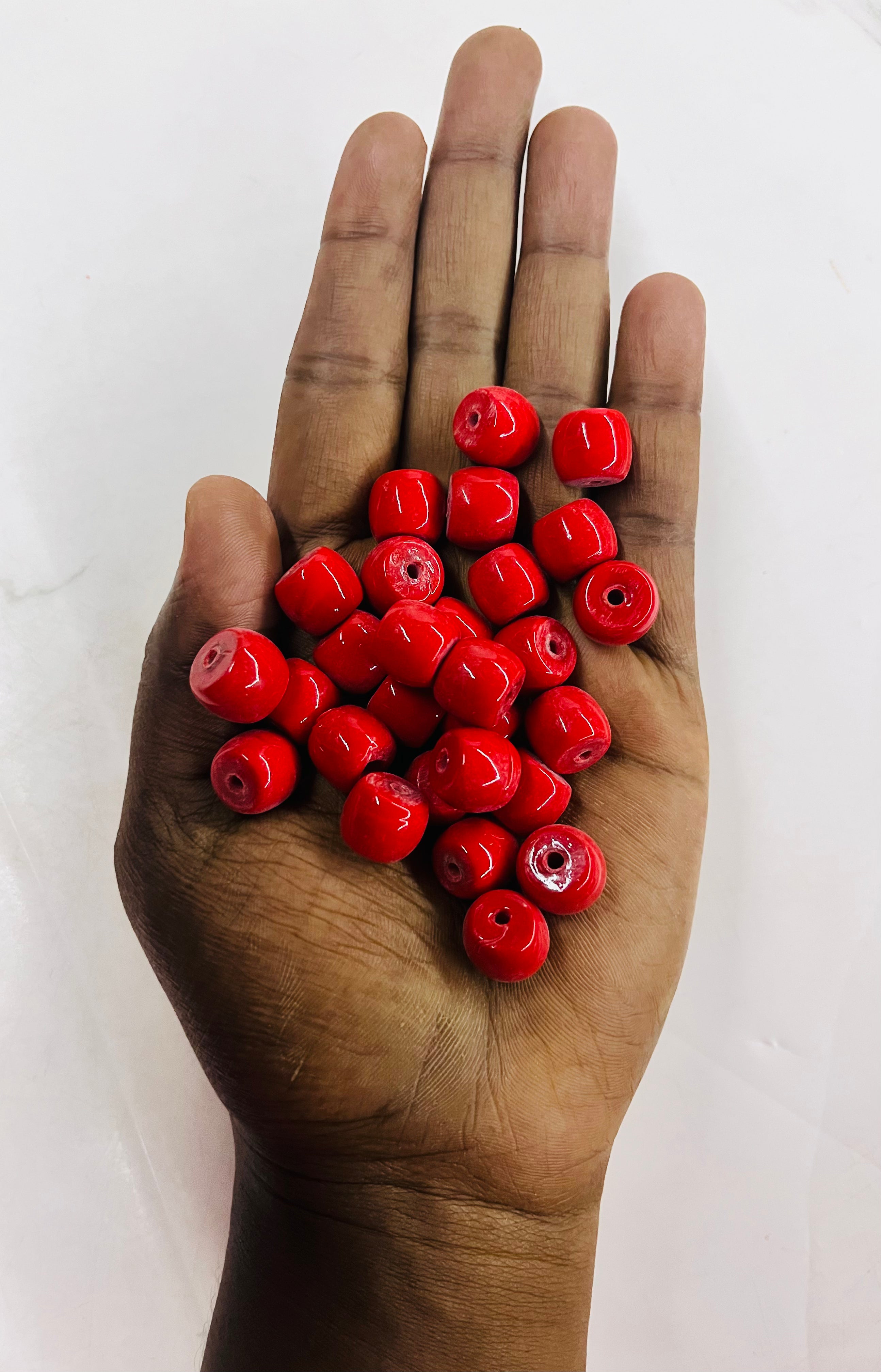 Coral drum glass beads Red 8mm -100g pack