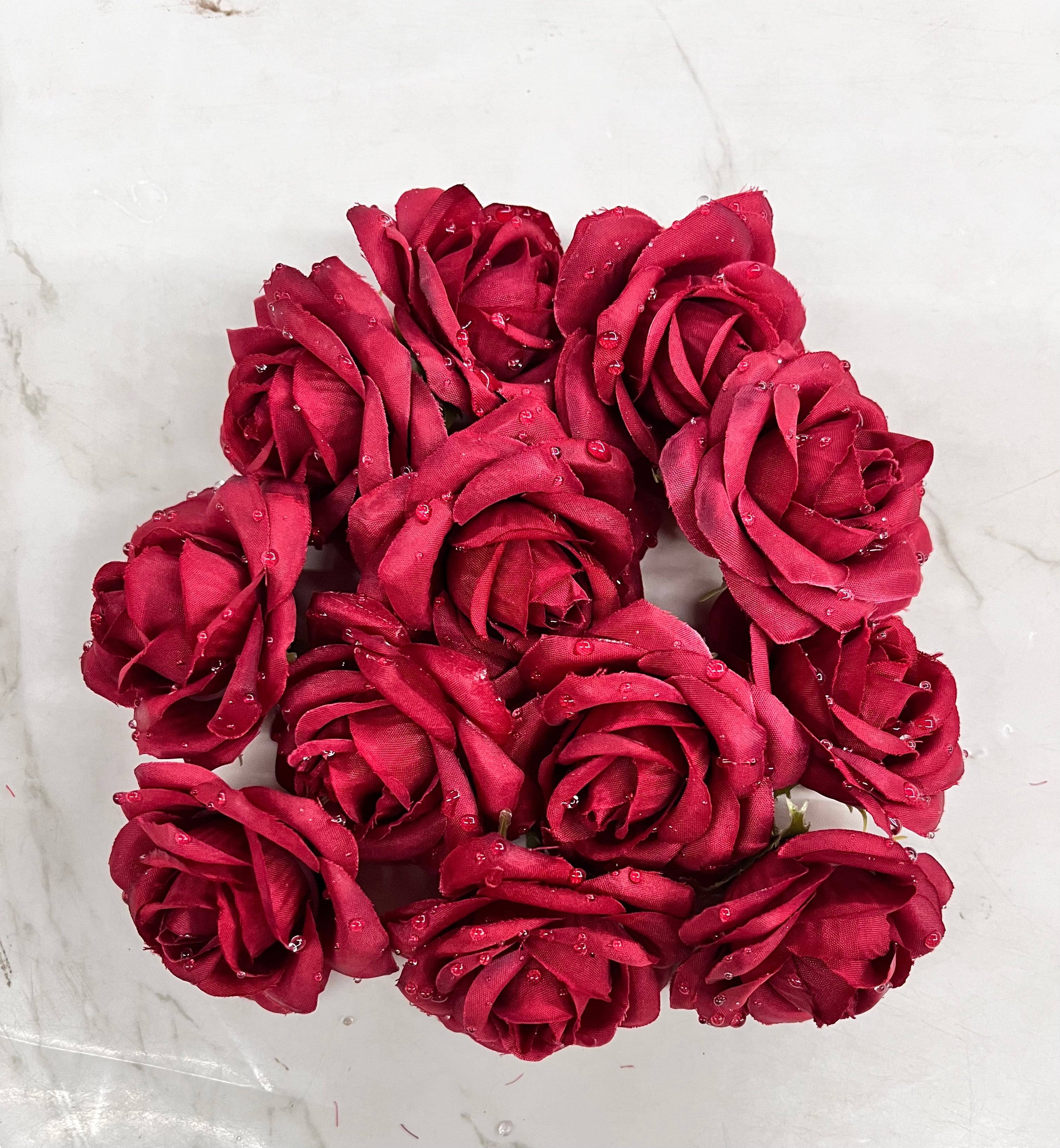 Fabric rose with drops 5pc maroon -FRDMN 1pc -/₹25