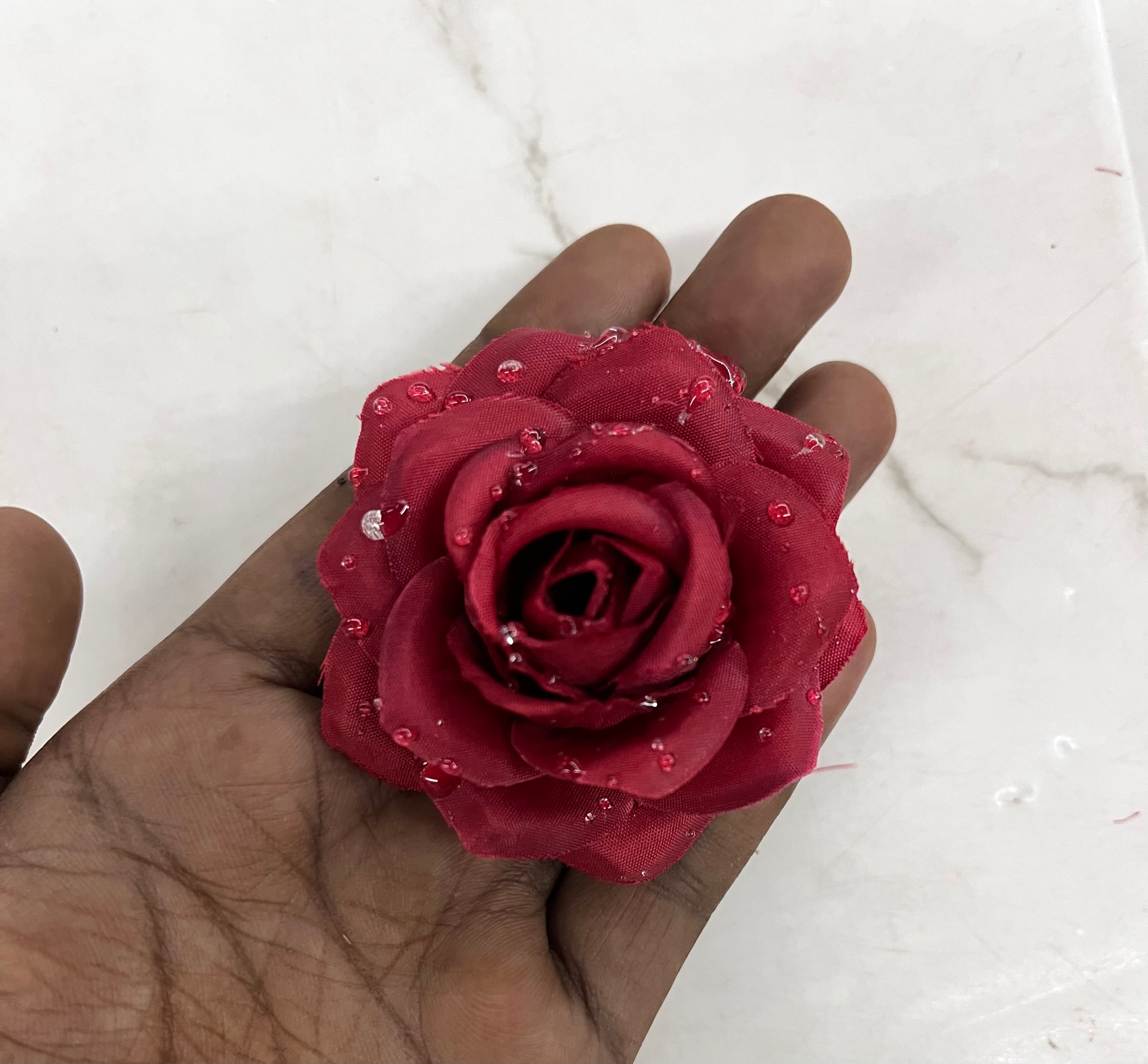 Fabric rose with drops 5pc maroon -FRDMN 1pc -/₹25