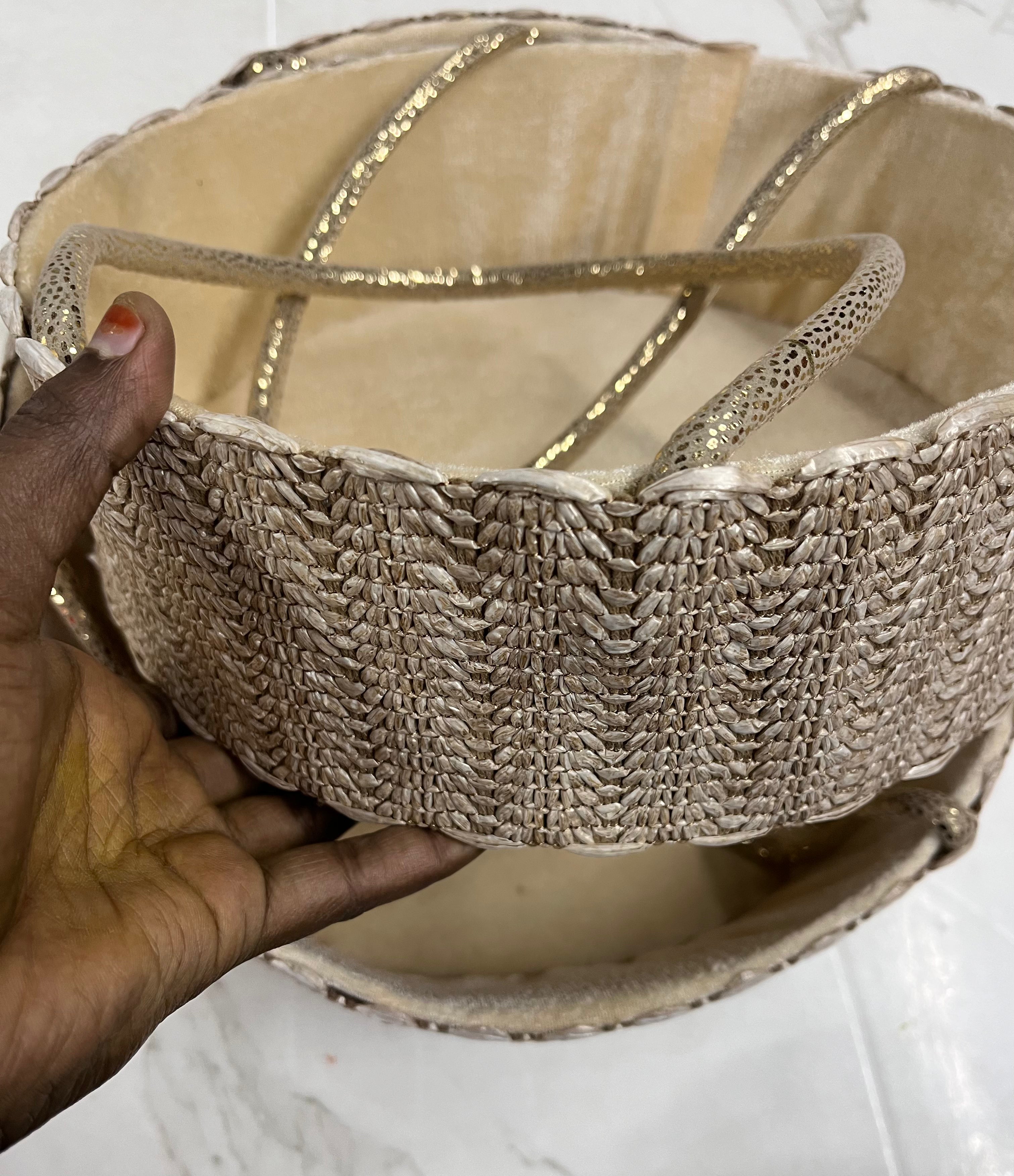 Beige round gift basket natural textured hamper 2pc set -1pack