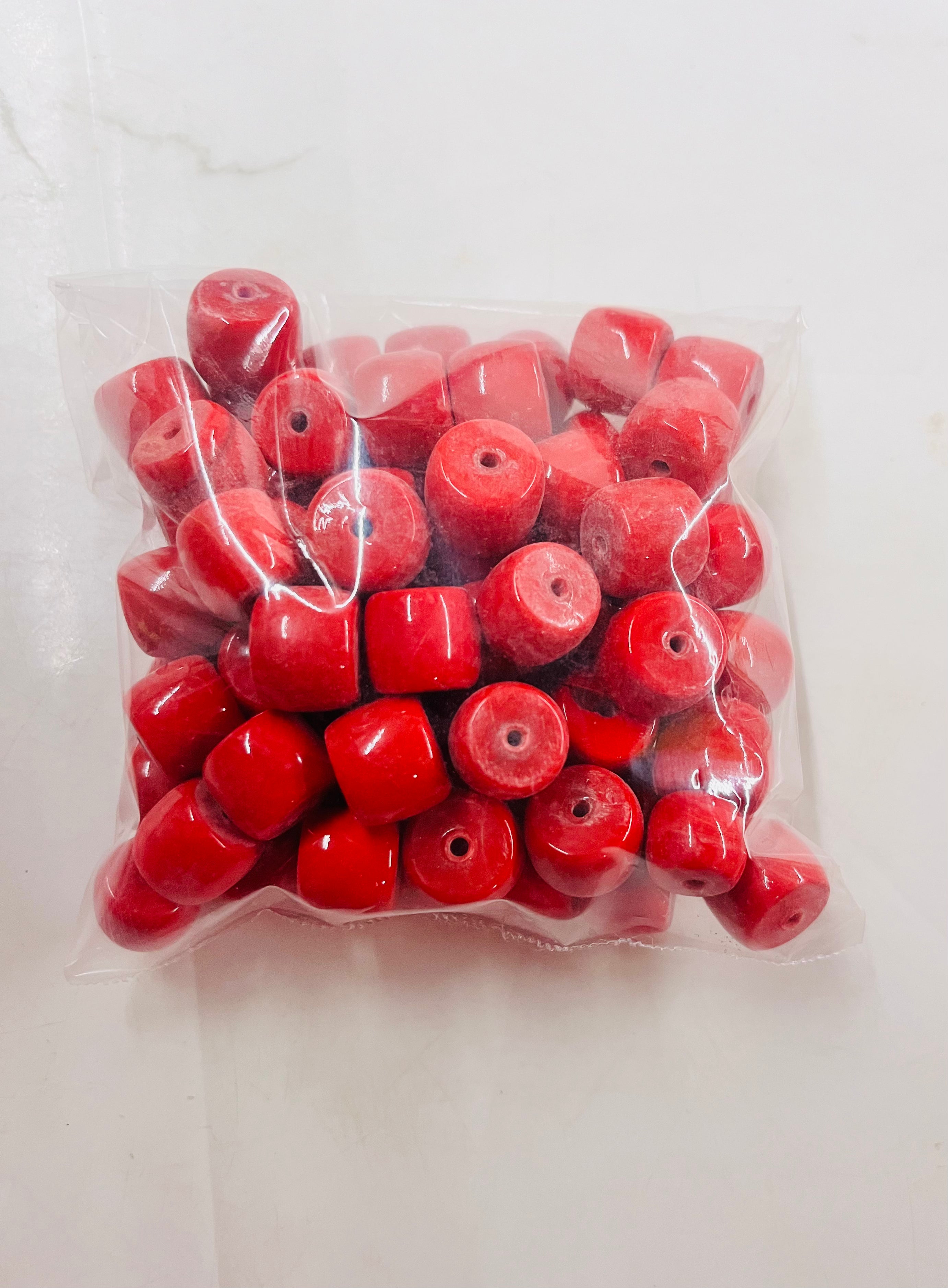 Coral drum glass beads Red 10mm-100g pack