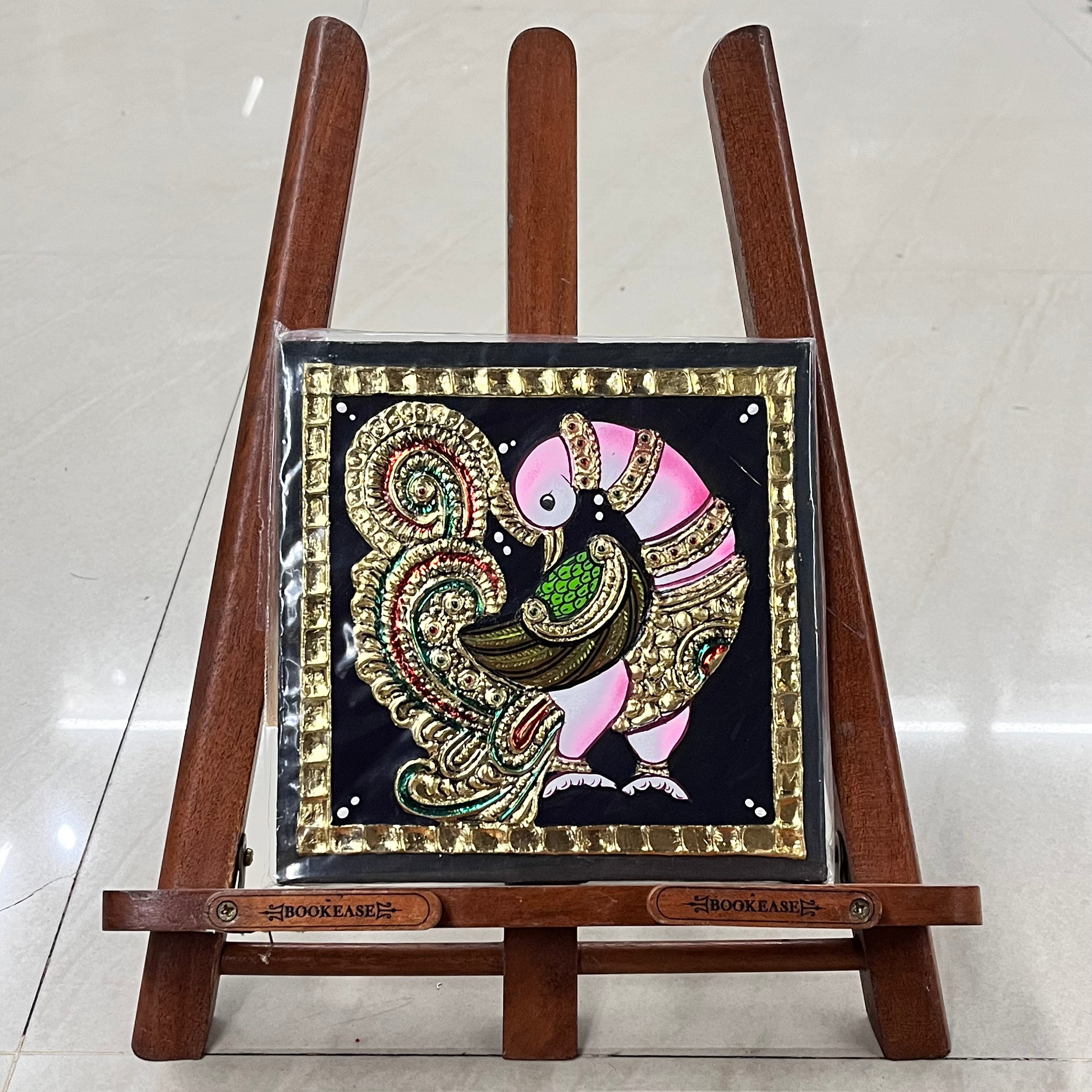 Peacock Tanjore painting 6x6 (15days delivery form payment date)-1pack