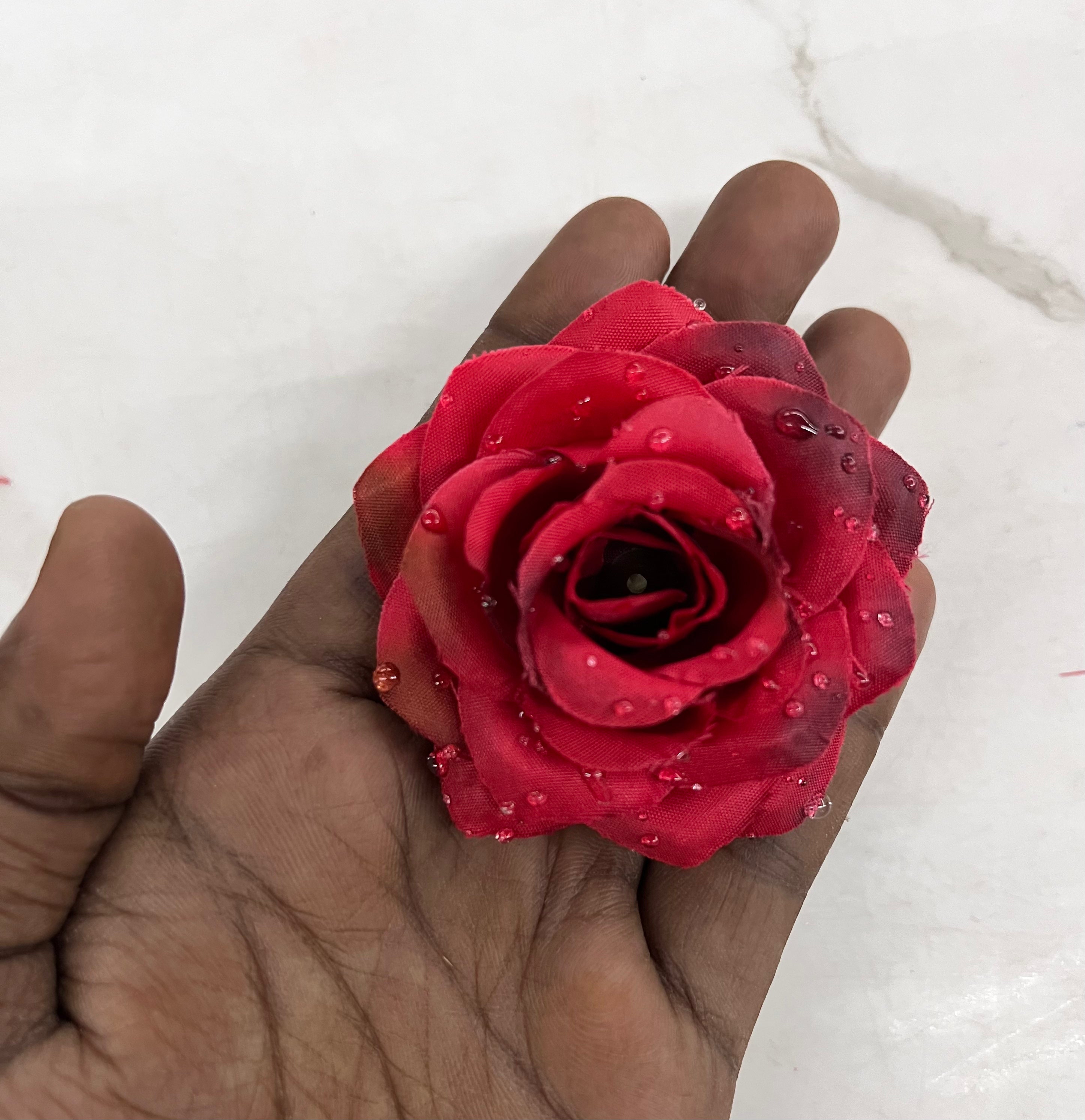 Fabric rose with drops 5pc Red -FRDRD 1pc -/₹25