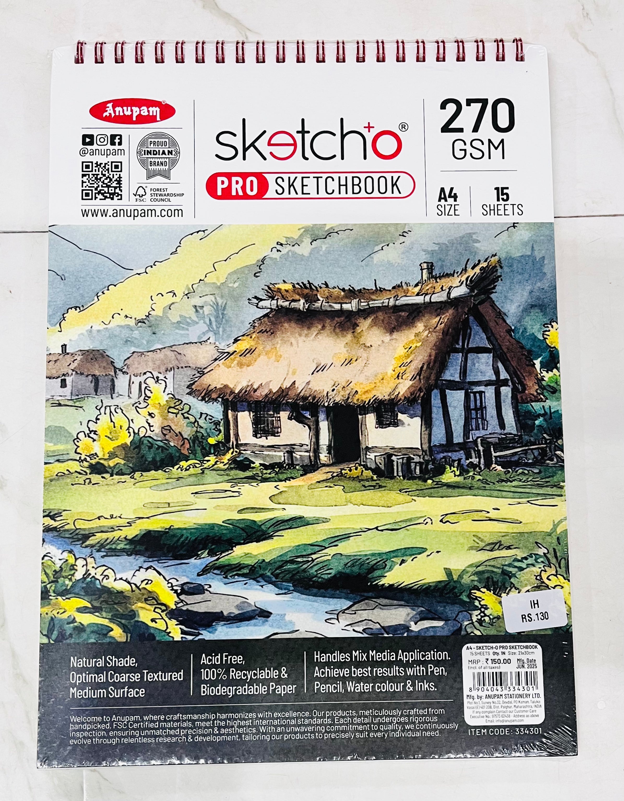 Anupam Sketcho pro sketchbook 270gsm 15sheets (A4&A6)-1pack
