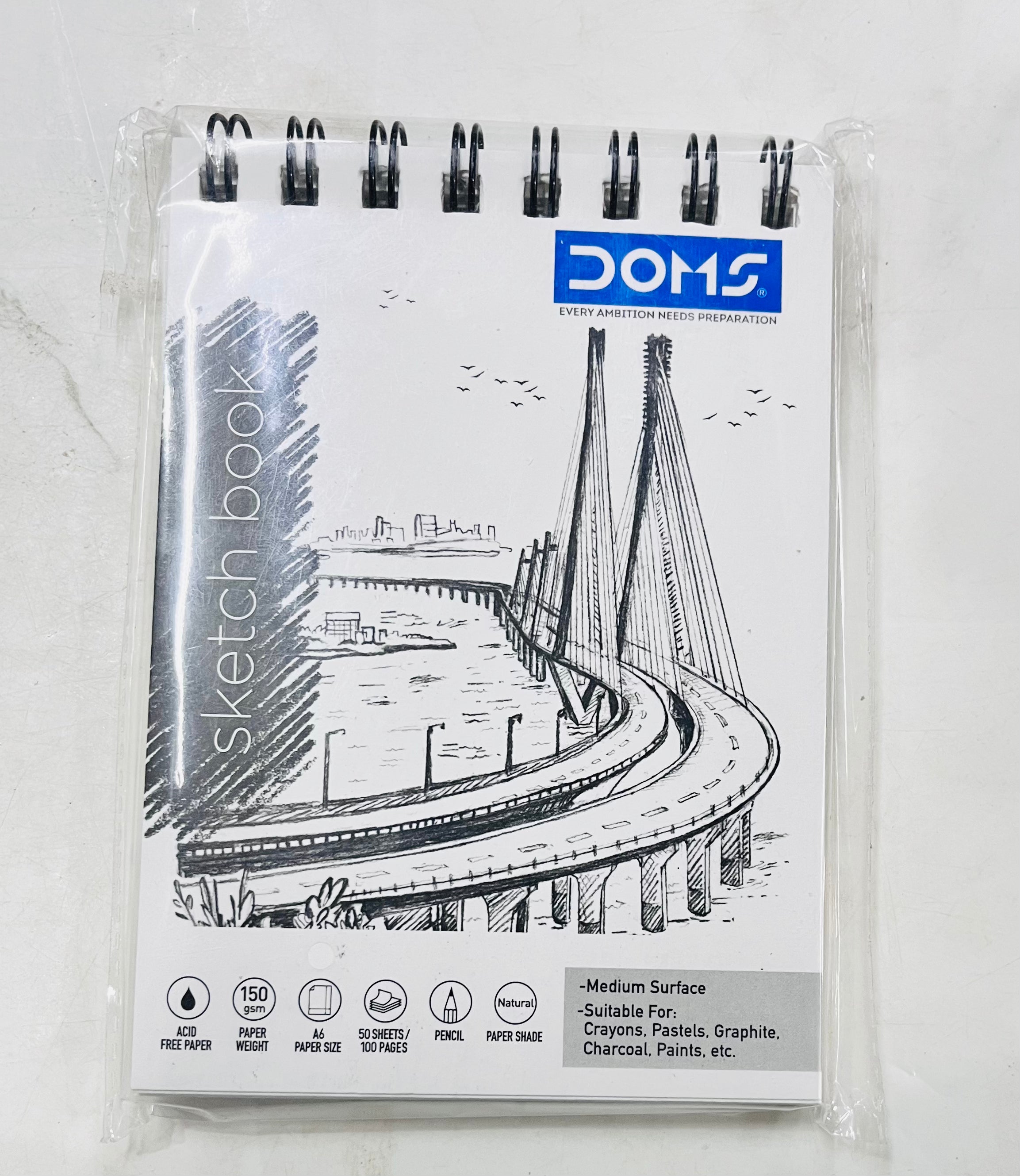 A6 Doms spiral sketch book-150gsm 50sheets 100 pages 1book/-6280
