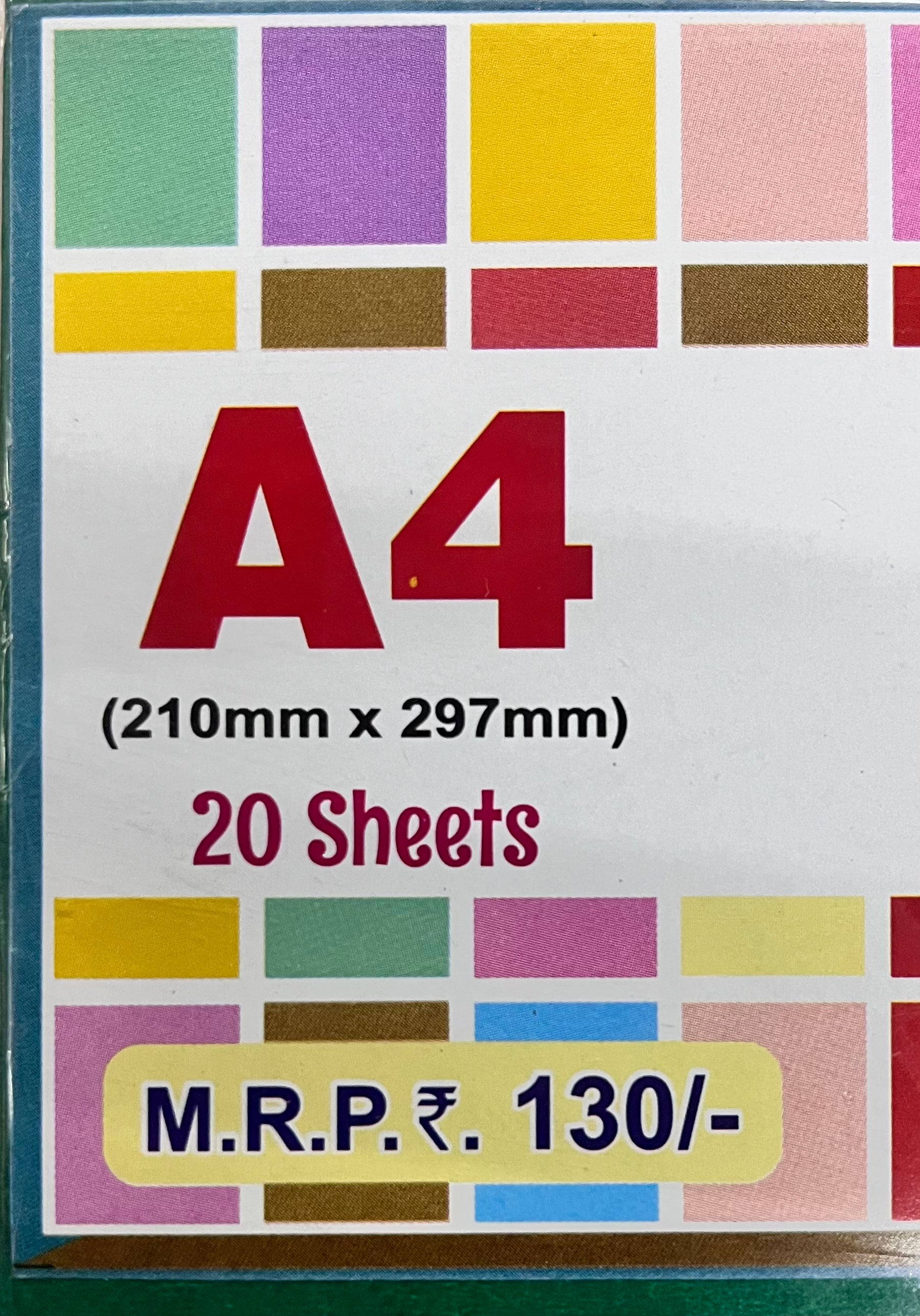 A4 plain card stock paper assorted colours 20sheets-A4CSP