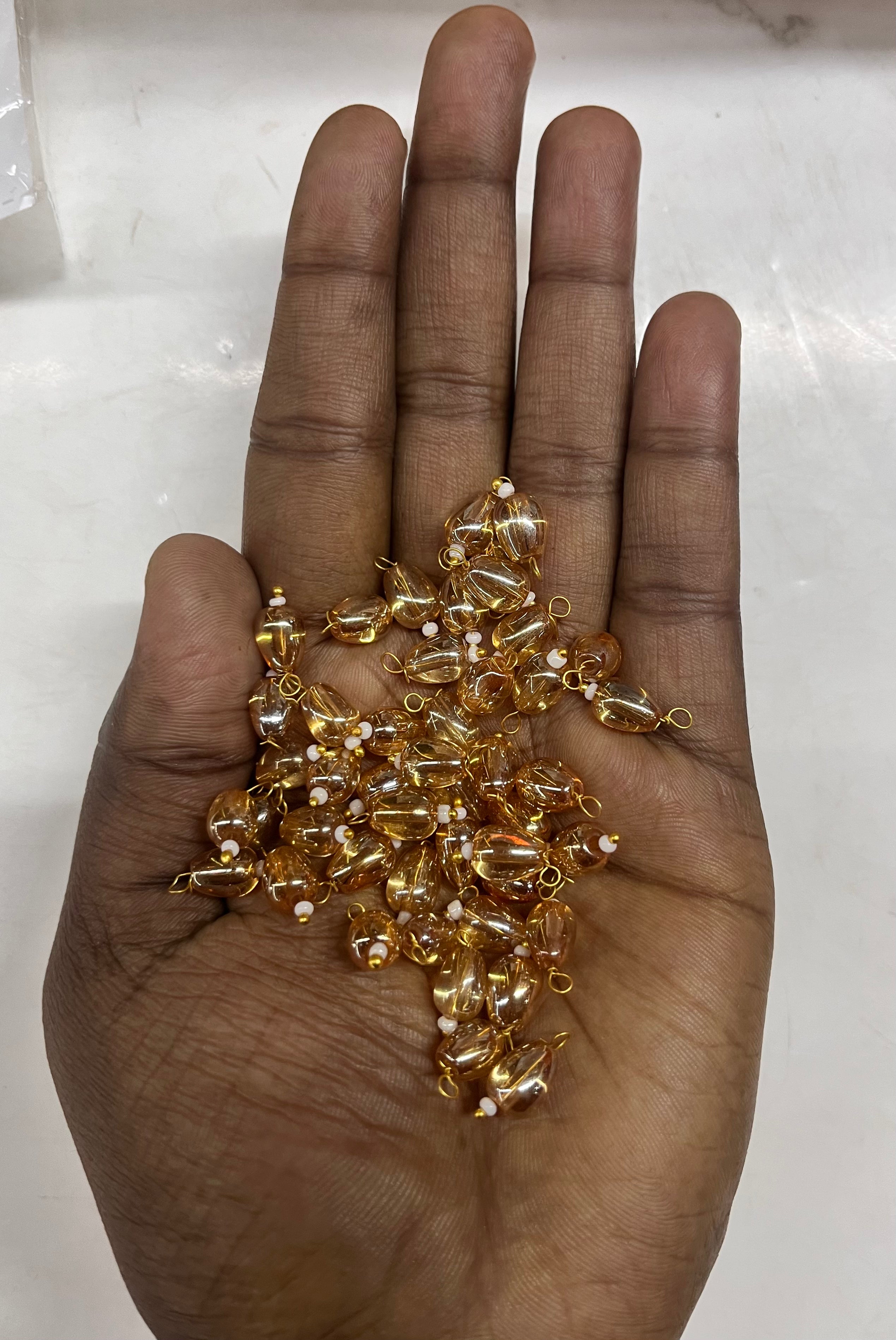 Glass gold hanging drop beads -40g