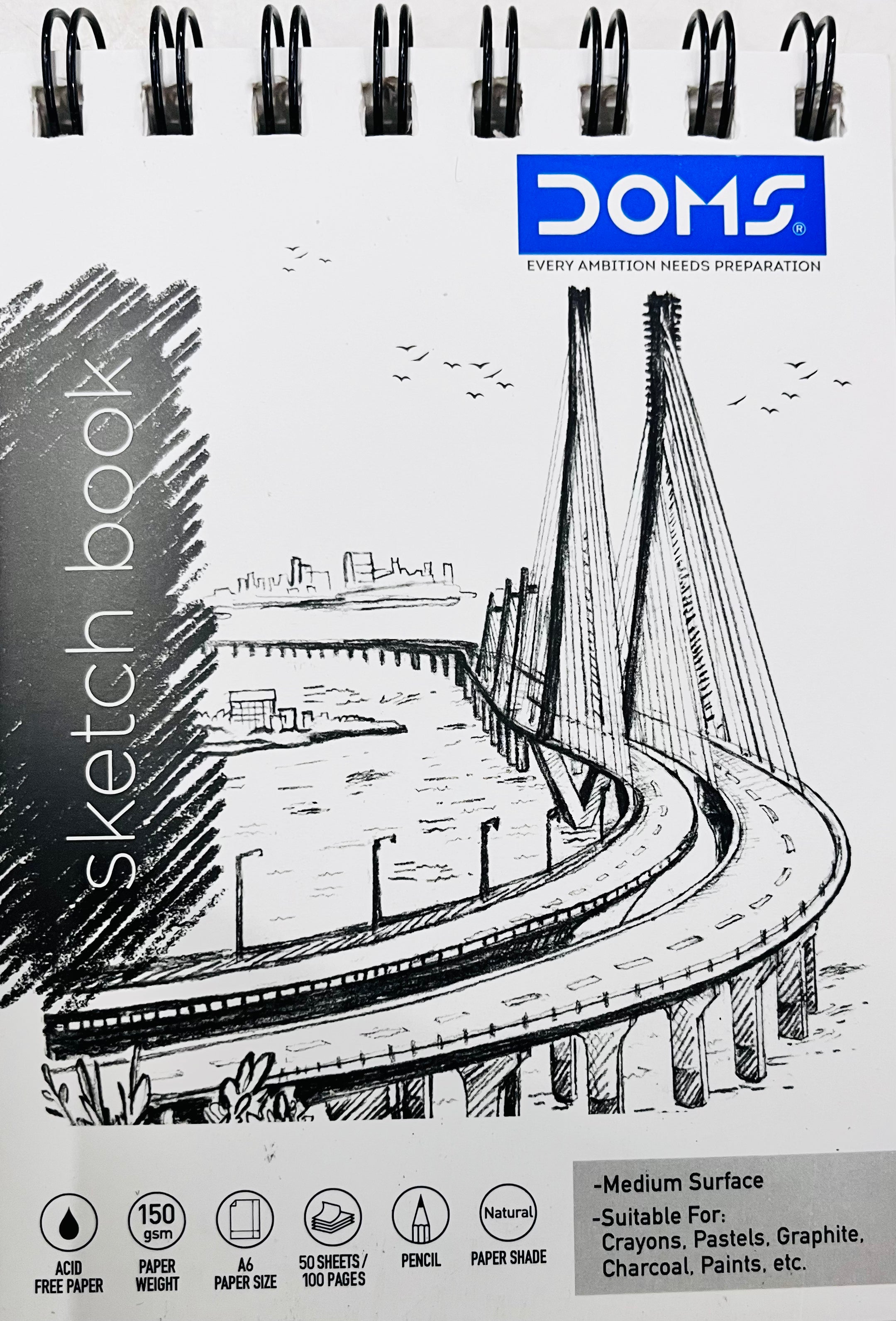 A6 Doms spiral sketch book-150gsm 50sheets 100 pages 1book/-6280