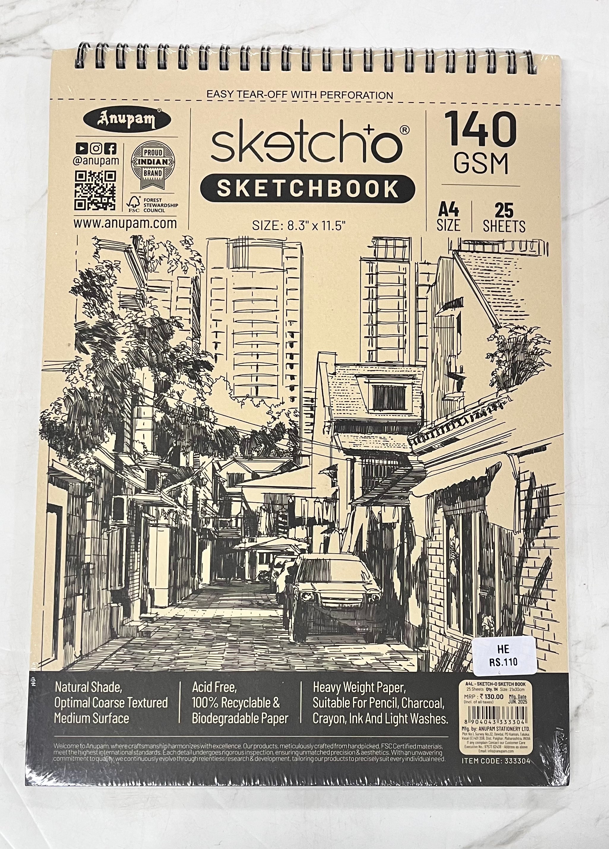 Anupam Sketcho sketchbook 140gsm A4size 25sheets -1pack /3304