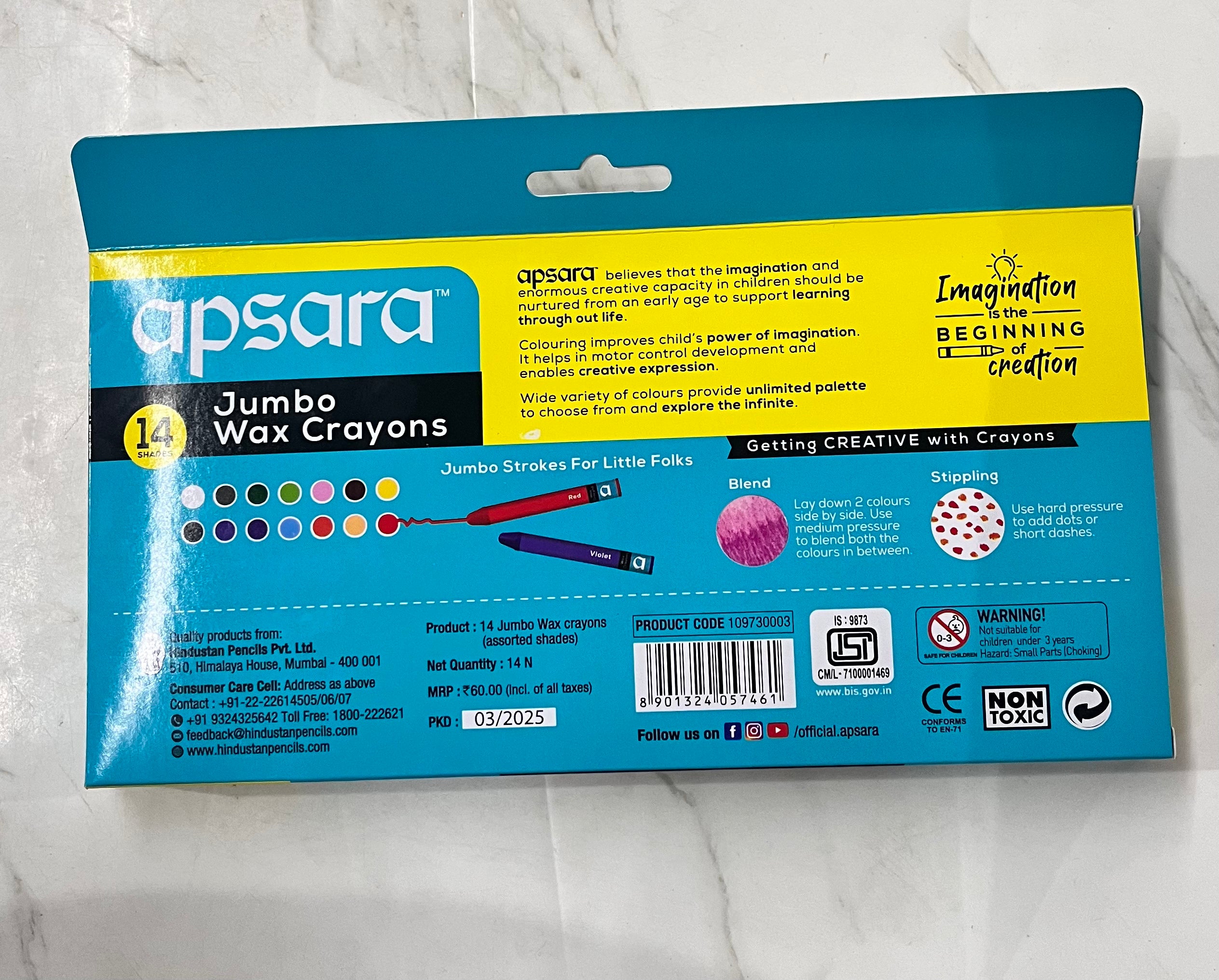 Apsara jumbo wax crayons 14assorted shades -1pack/7461