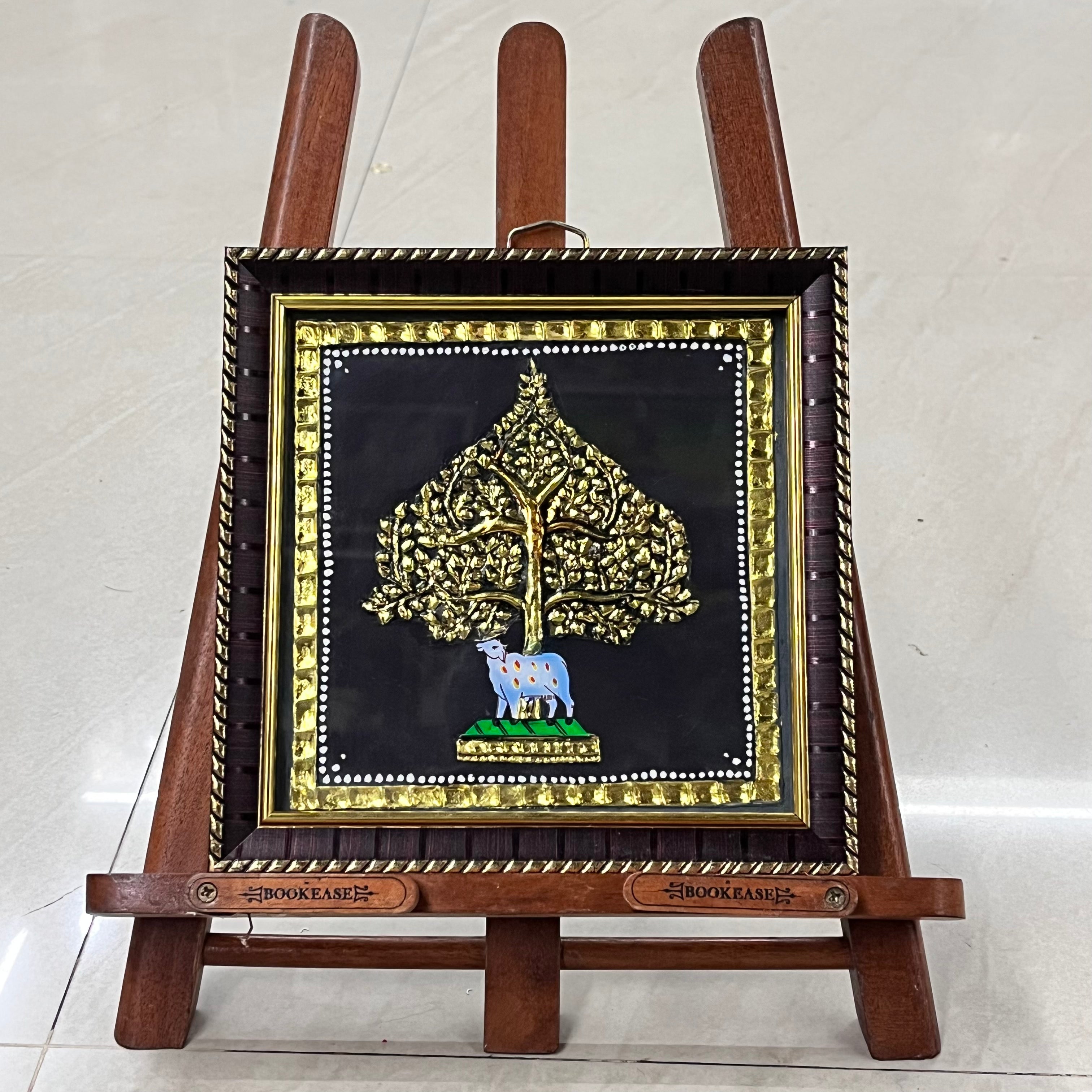 Karpaga Viruksham Tanjore painting 6x6 artificial grade 1foil life warranty with frame finished (15days delivery form payment date)-1pack