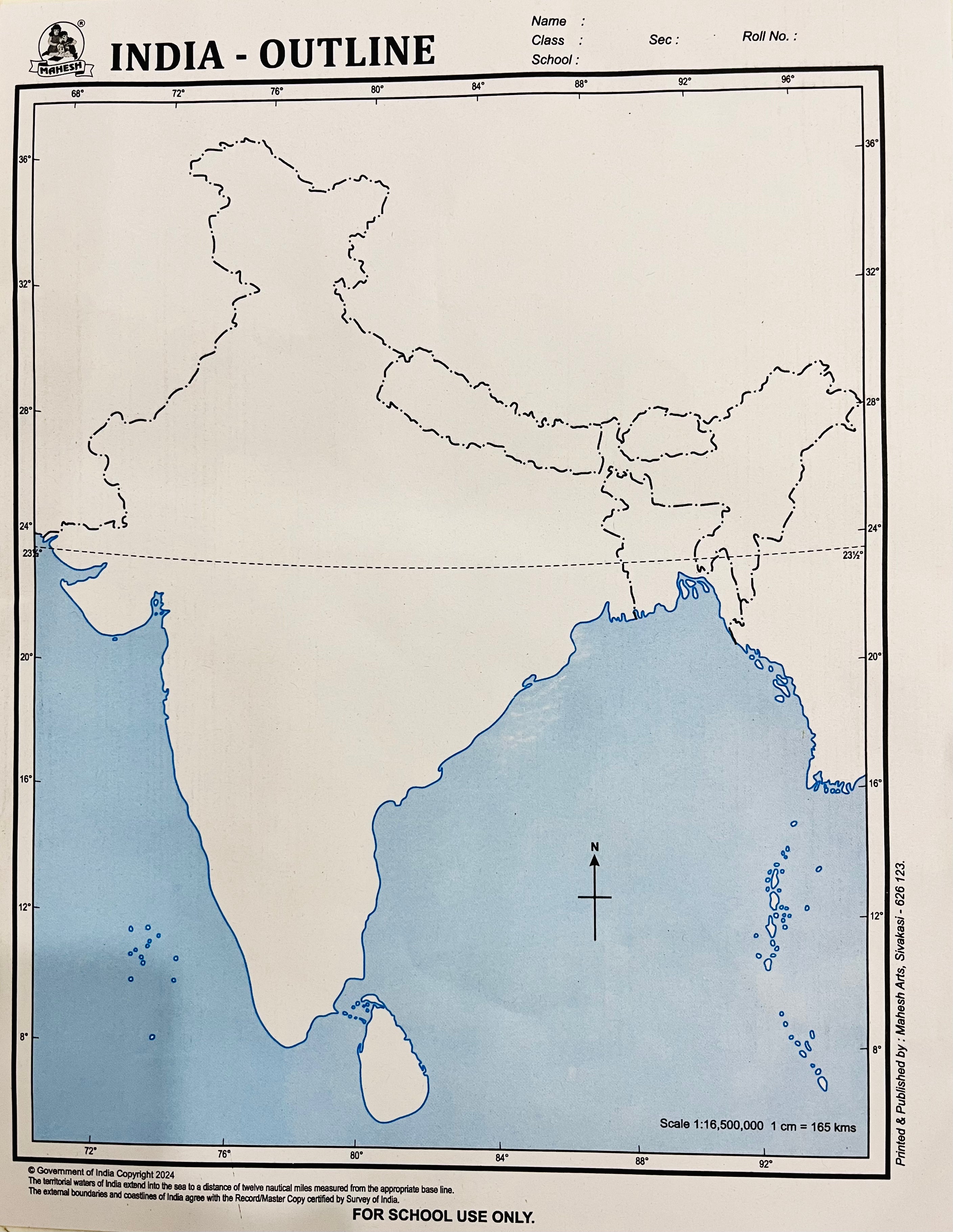 Maps for practice-world,India,Tamilnadu outline,political and rivers (each 1 map)-1pack