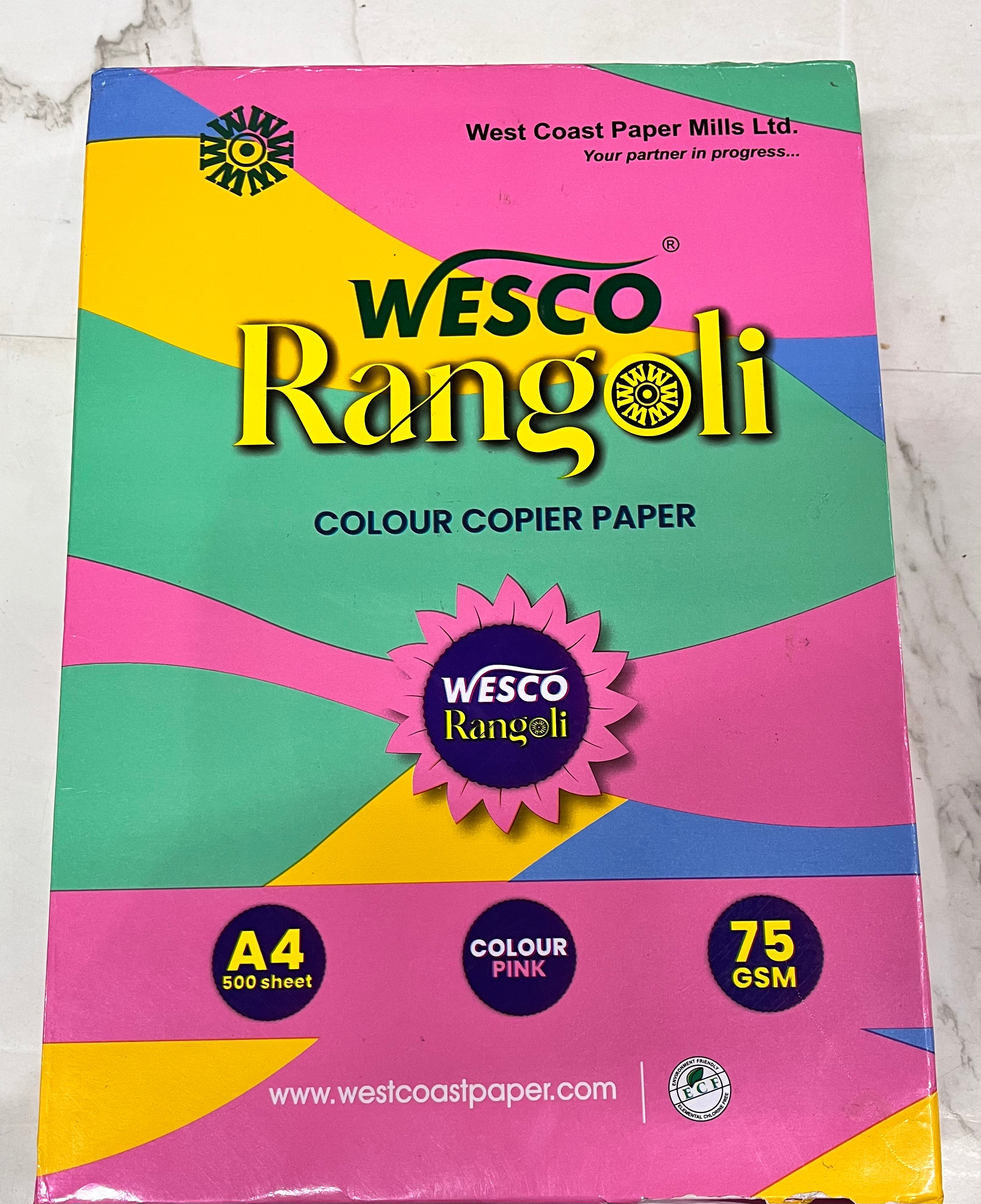 Wesco Rangoli colour copier paper A4 size 500sheets 75gsm -full pack vibrant 4 colours
