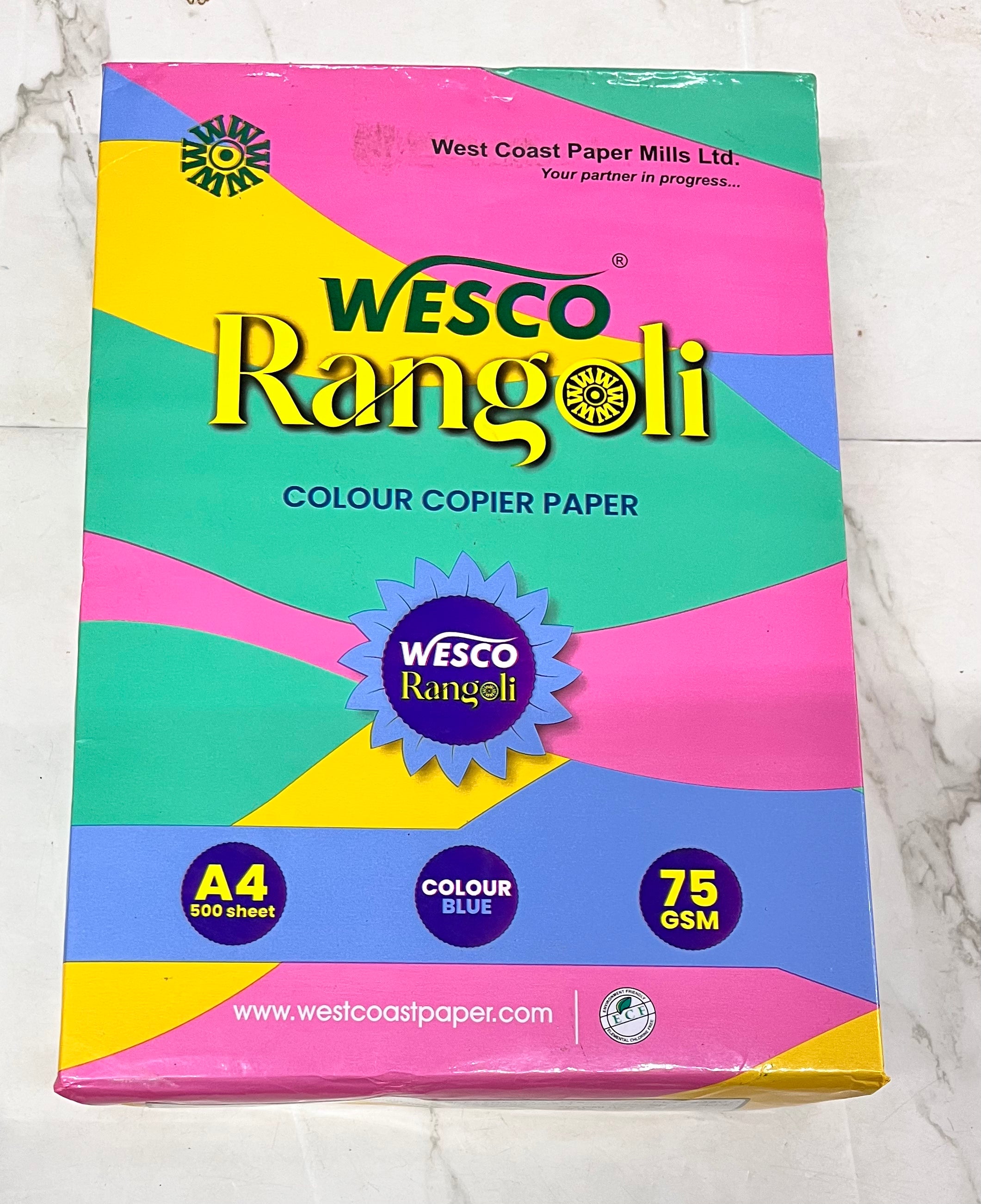 Wesco Rangoli colour copier paper A4 size 500sheets 75gsm -full pack vibrant 4 colours