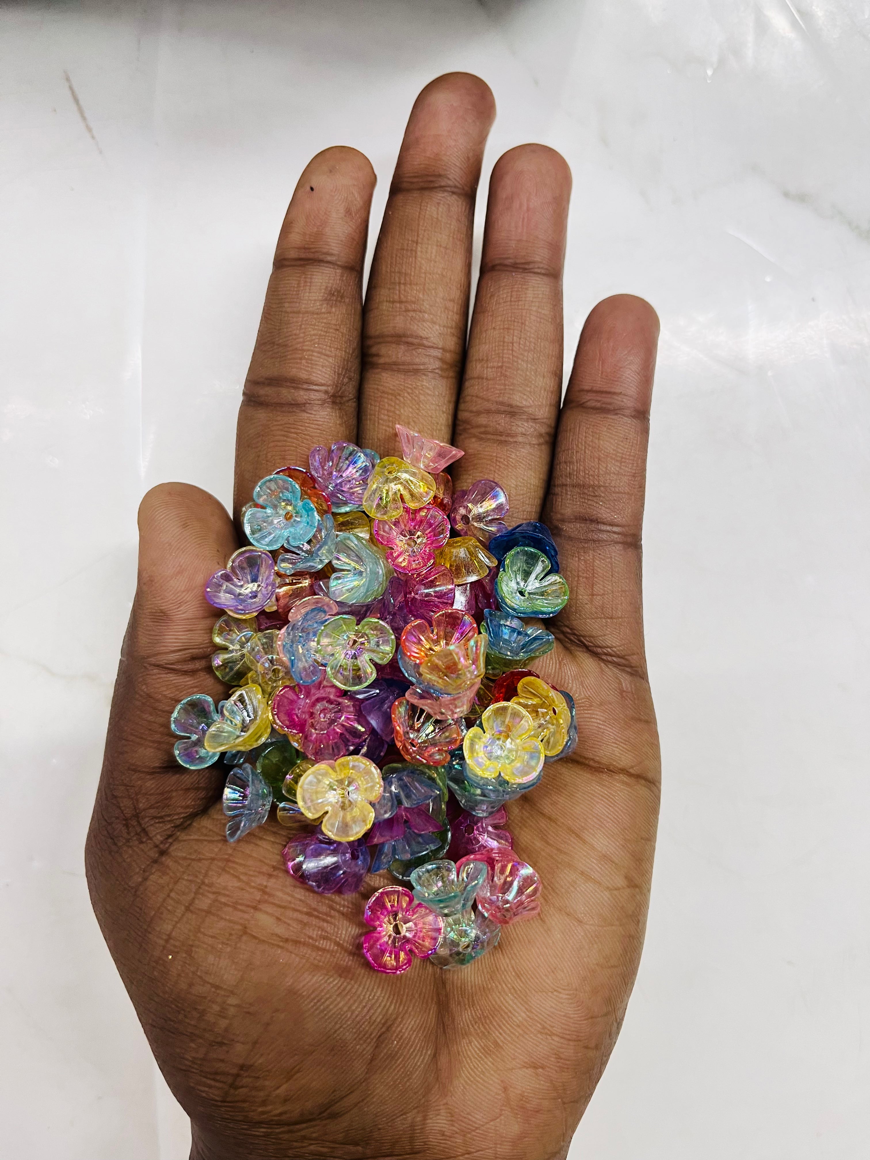 Multicolour flower glass beads - 50g