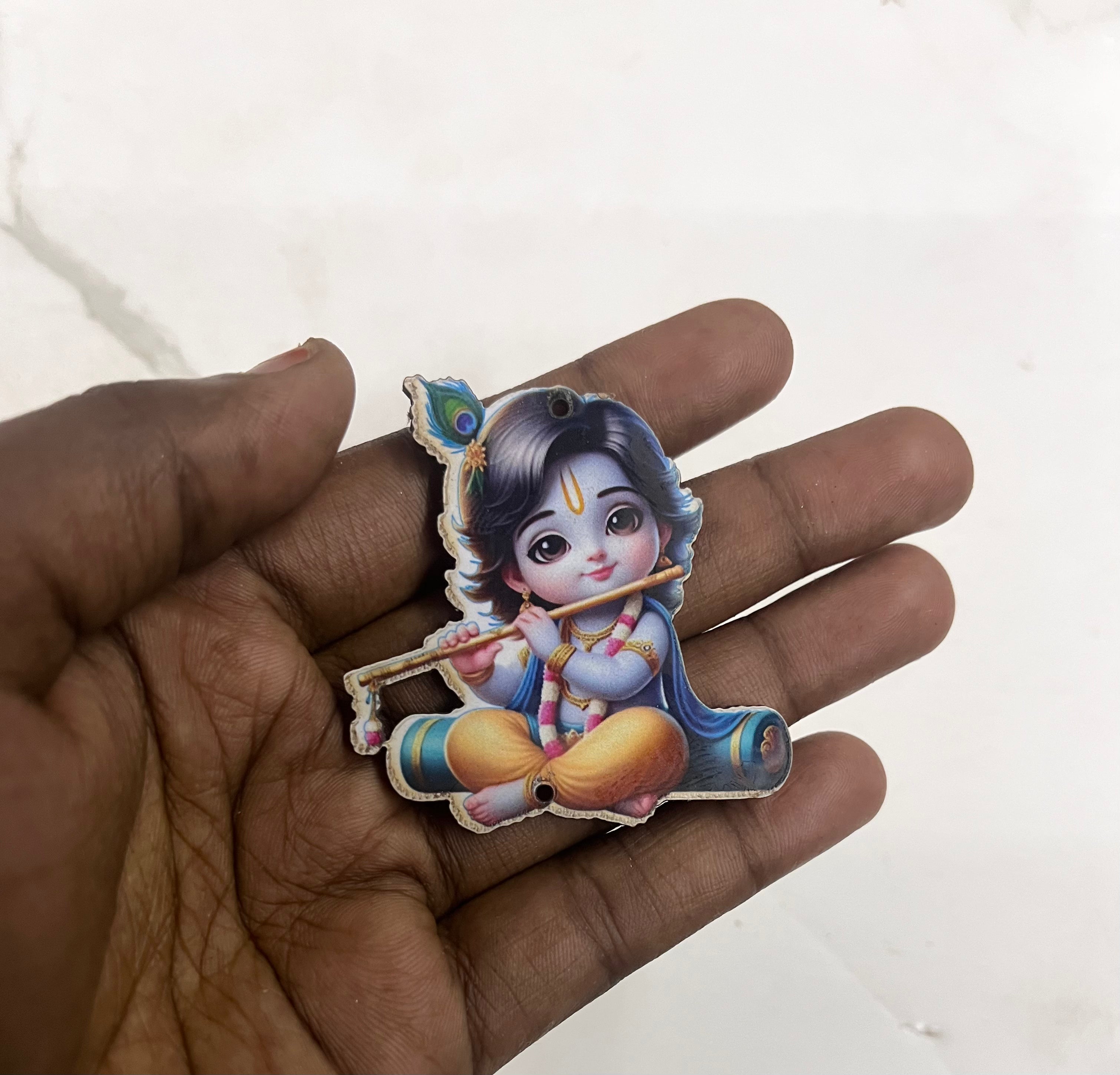 Krishna wooden cutout with hole 1.7inch 25piece pack