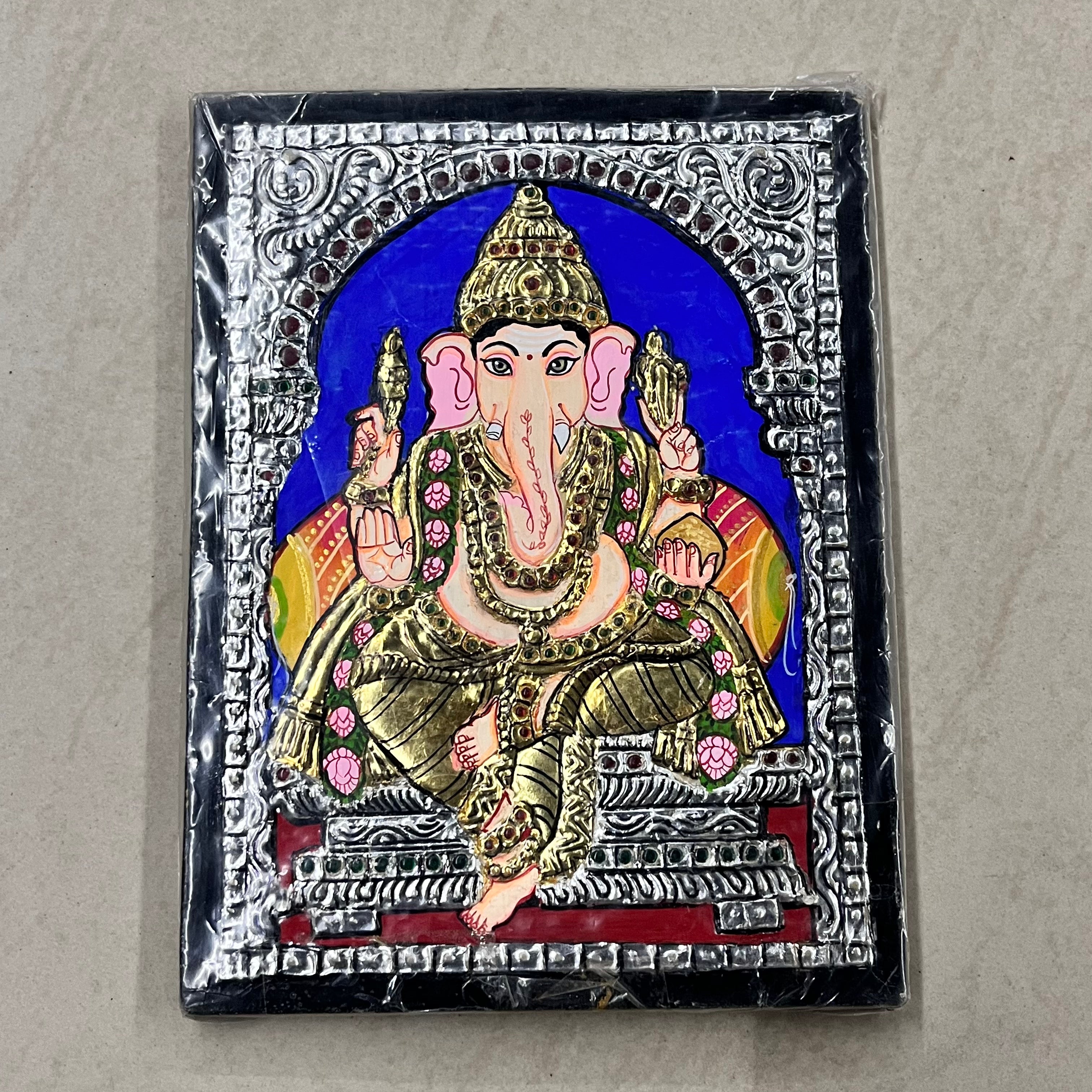 Vinayagar silver foil finished Tanjore painting 8x6 (15days delivery form payment date)-1pack