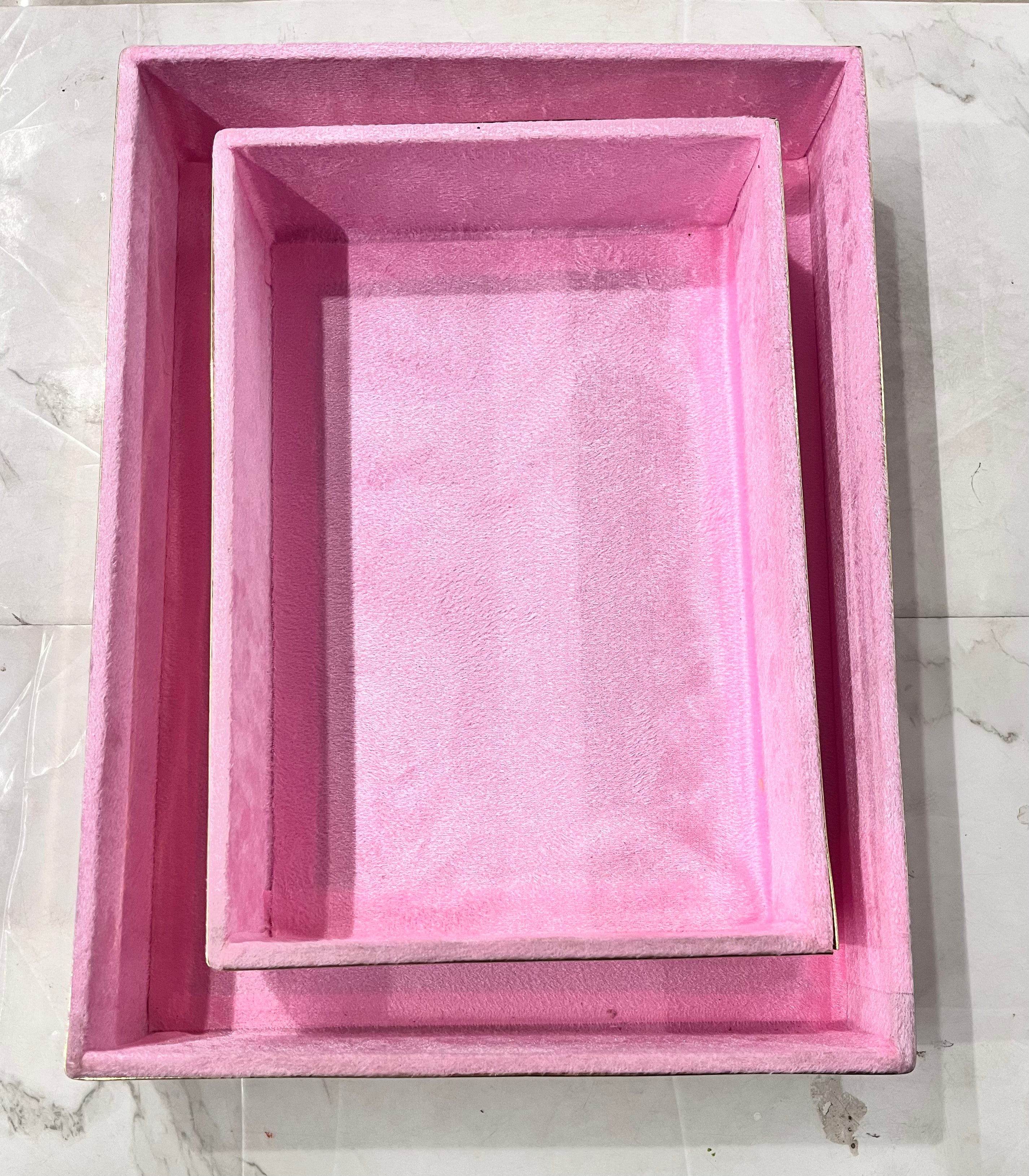 Luxury pink velvet rectangle tray 2pc set-12x16 &13x9 size 1pack