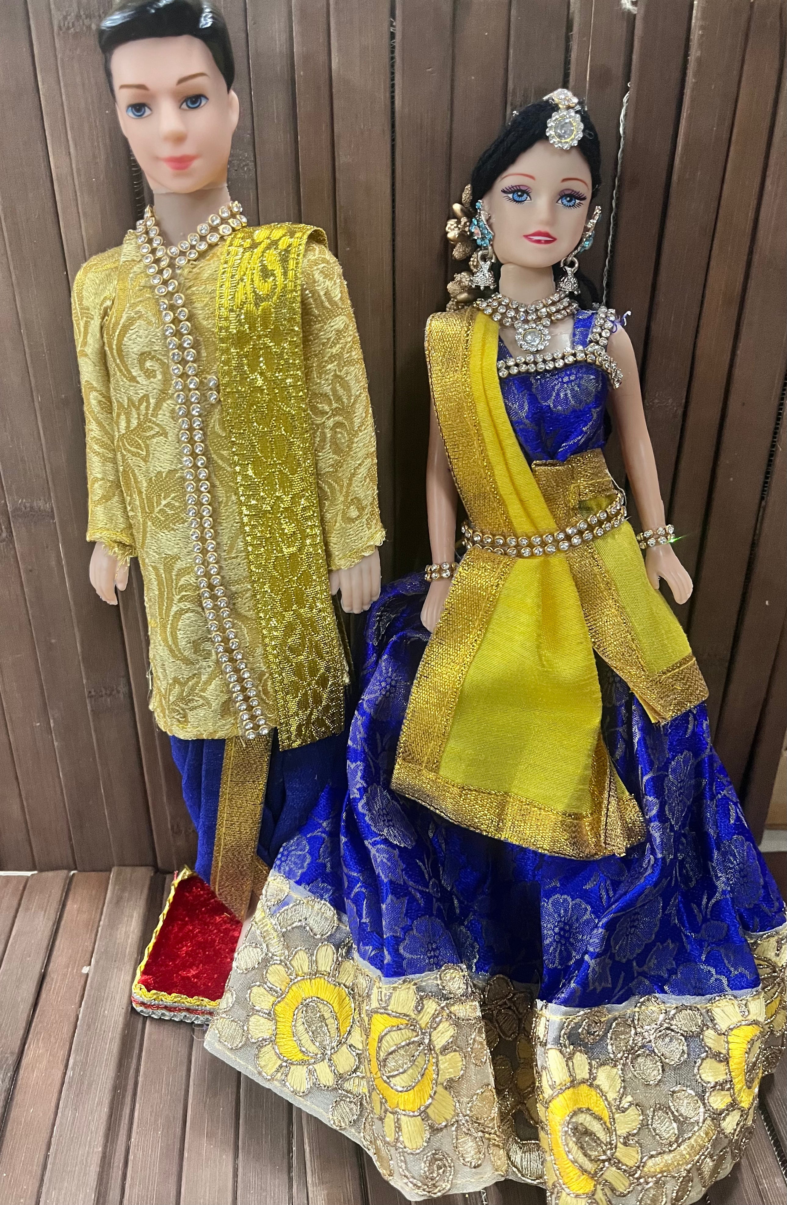 Barbie doll couple Lehenga sherwani groom dhoti  set