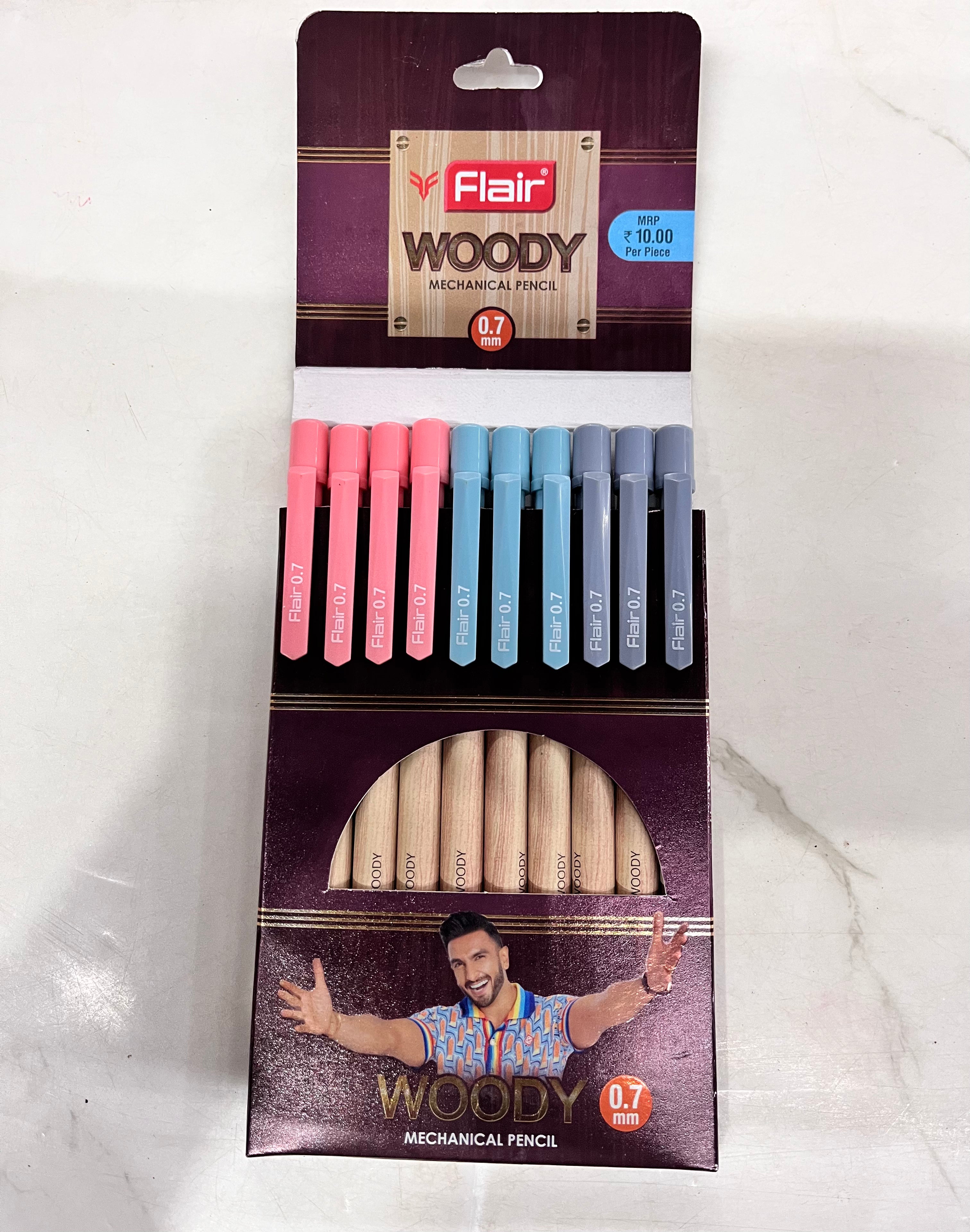 Flair woody mechanical pencils assorted colours -1pack of 10 pen