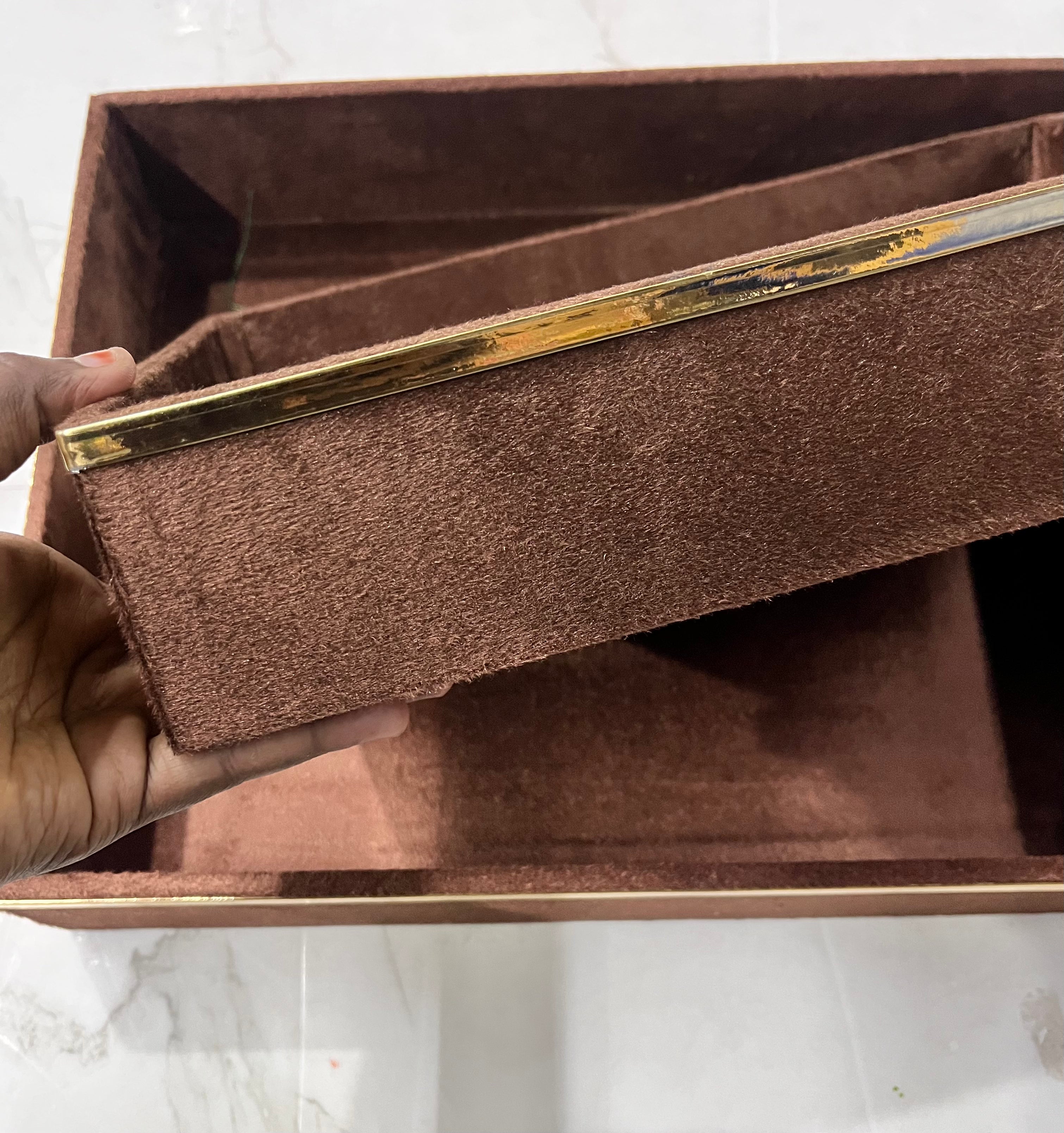 Luxury brown velvet rectangle tray 2pc set-12x16 &13x9 size 1pack