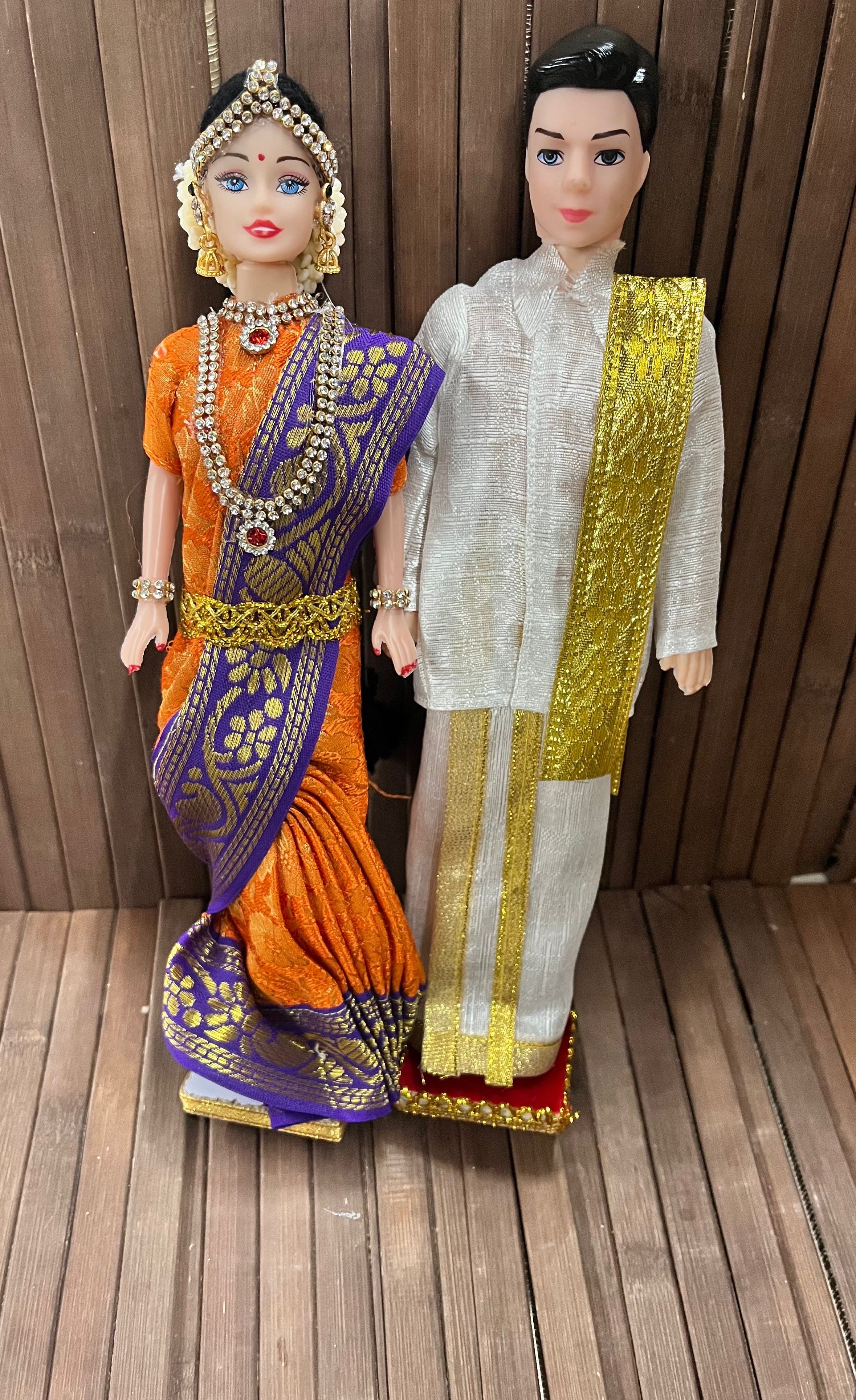 Barbie doll couple vesti shirt saree set
