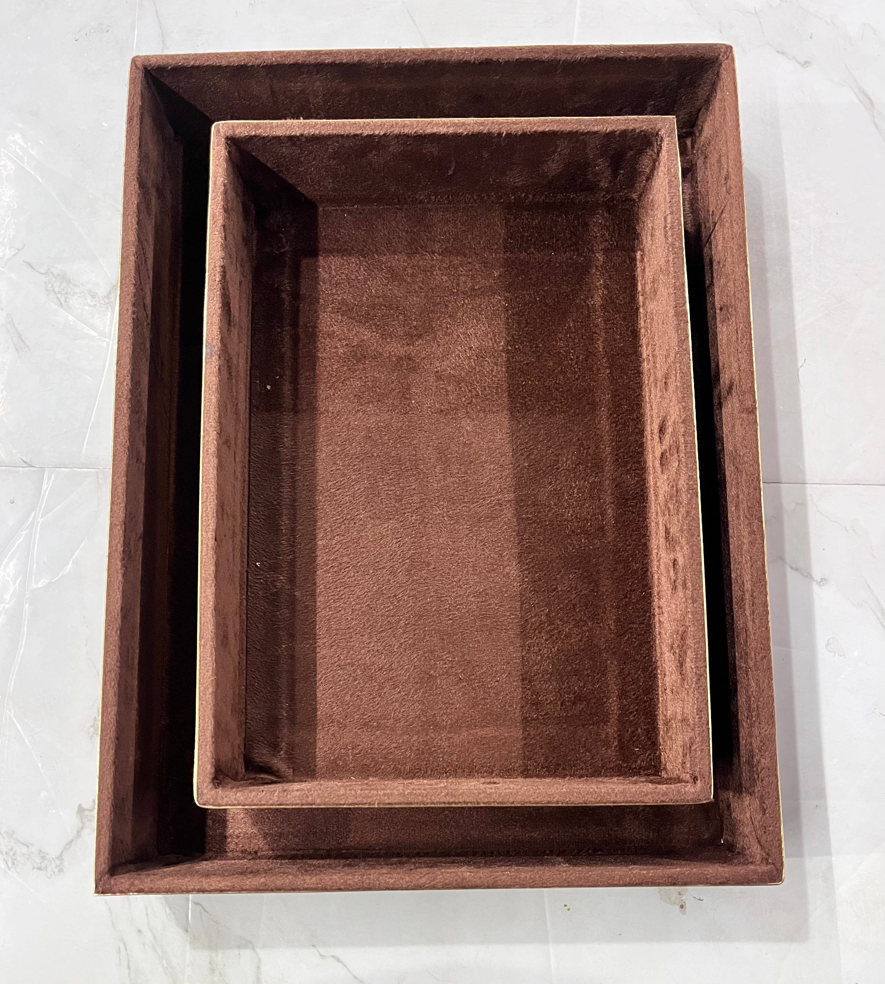 Luxury brown velvet rectangle tray 2pc set-12x16 &13x9 size 1pack