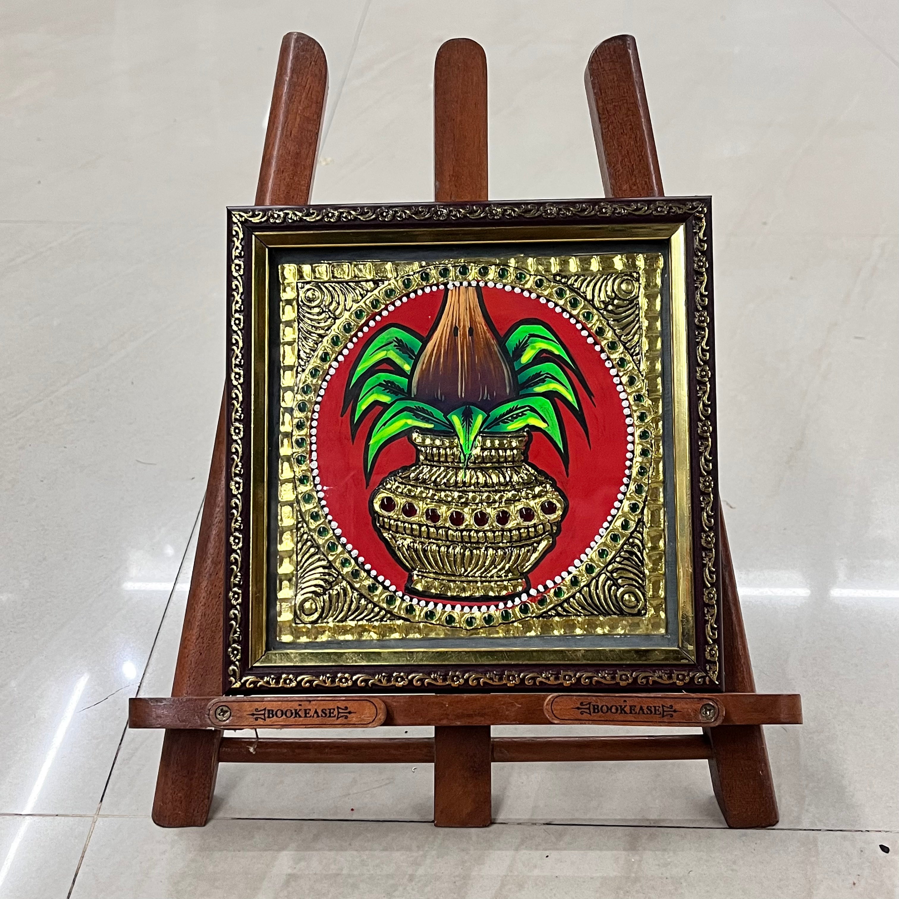 Kalasham Tanjore painting 6x6 artificial grade 1foil life warranty with frame finished (15days delivery form payment date)-1pack