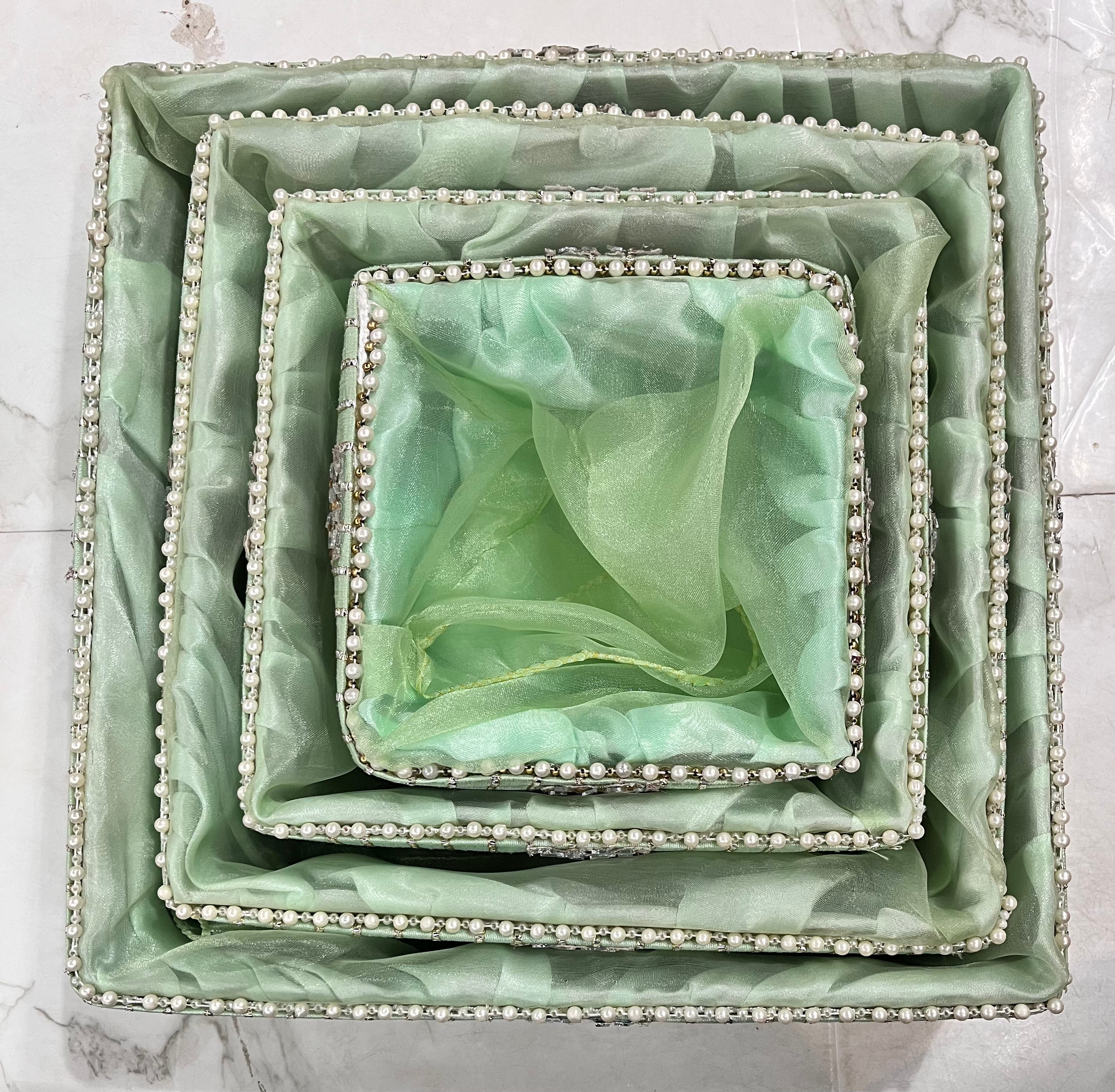 Square pistha green gift hamper basket 6x6&8x8&10x10&12x12 4piece set -1pack