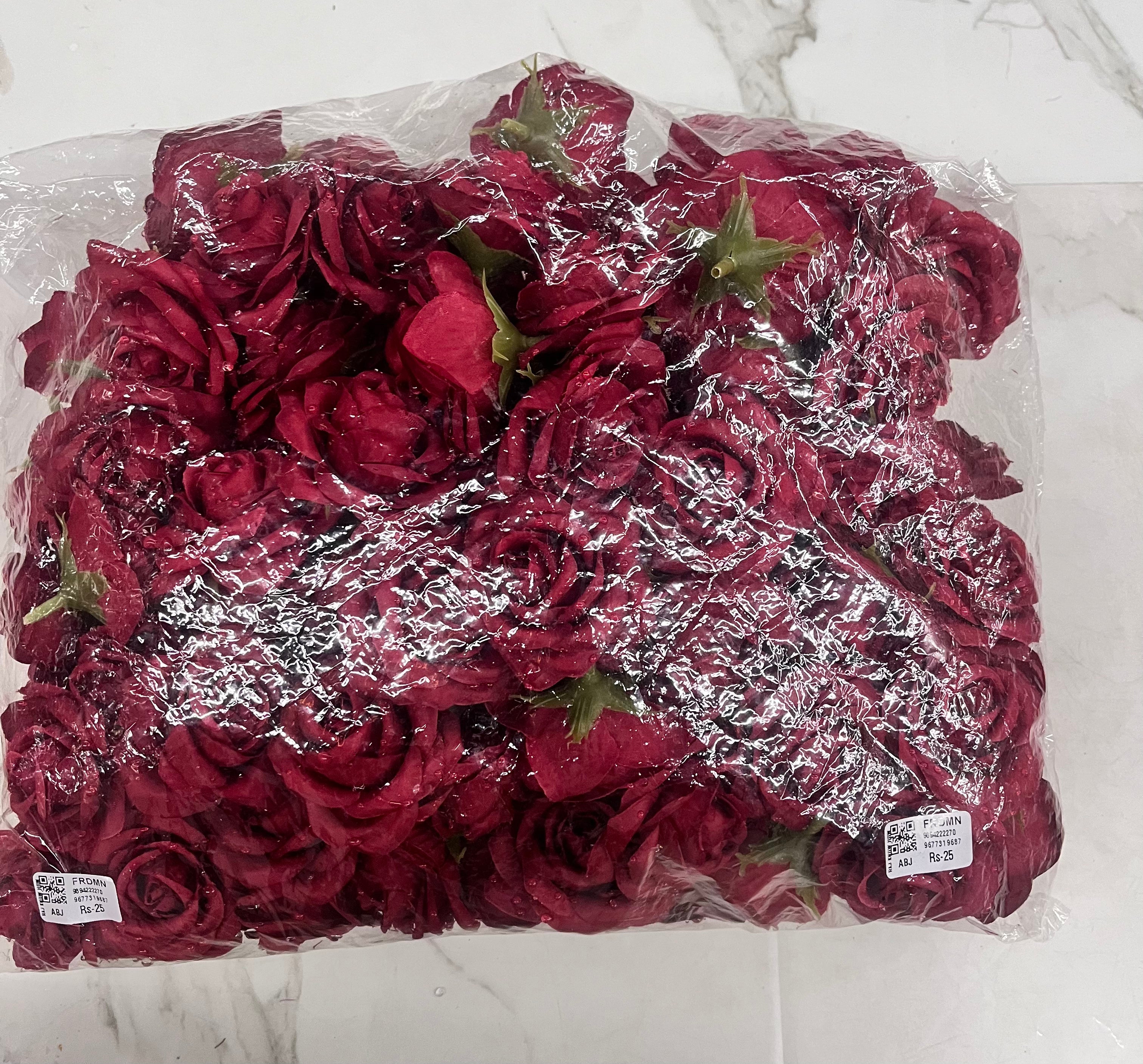 Fabric rose with drops 5pc maroon -FRDMN 1pc -/₹25