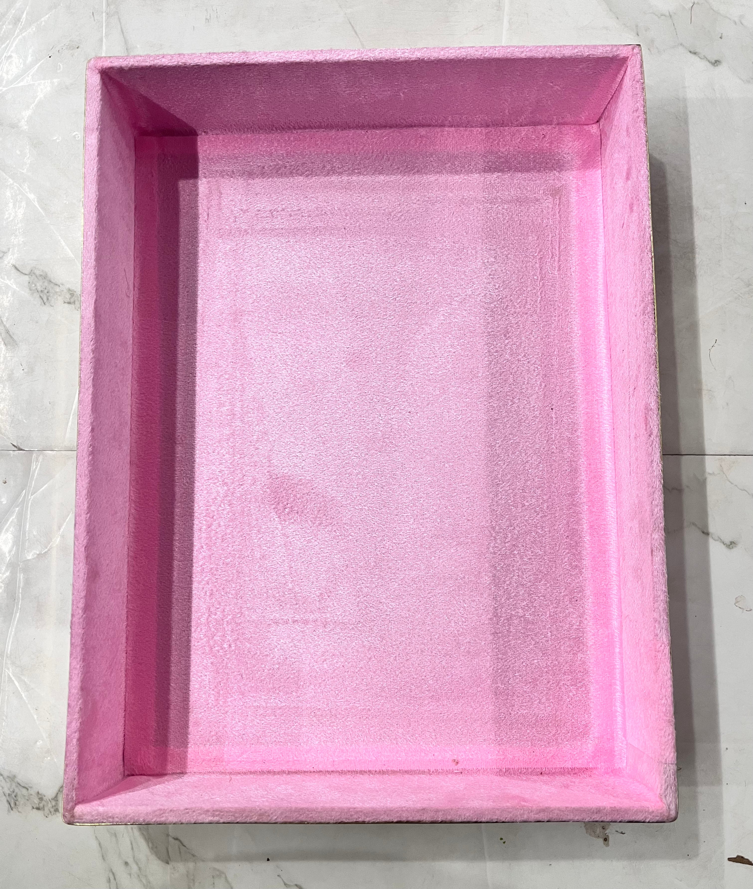Luxury pink velvet rectangle tray 2pc set-12x16 &13x9 size 1pack