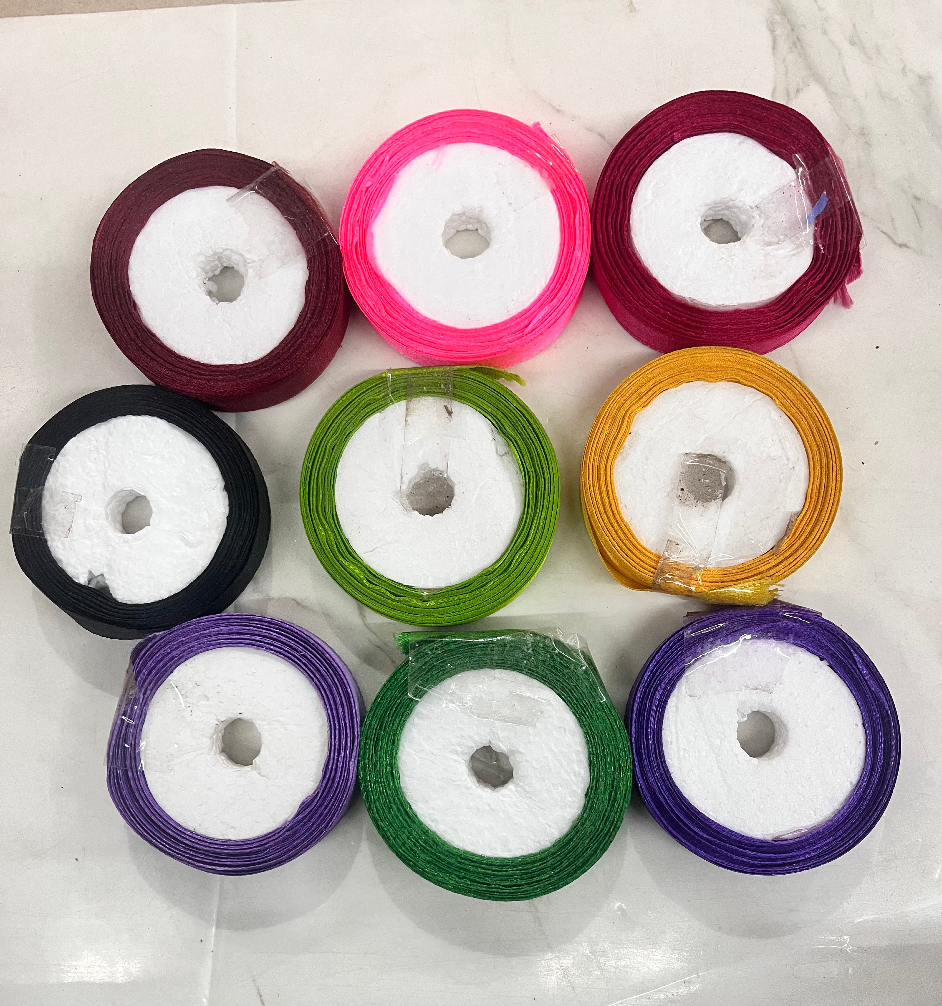 Satin ribbon -half inch 10 metres assorted colours 10pc roll