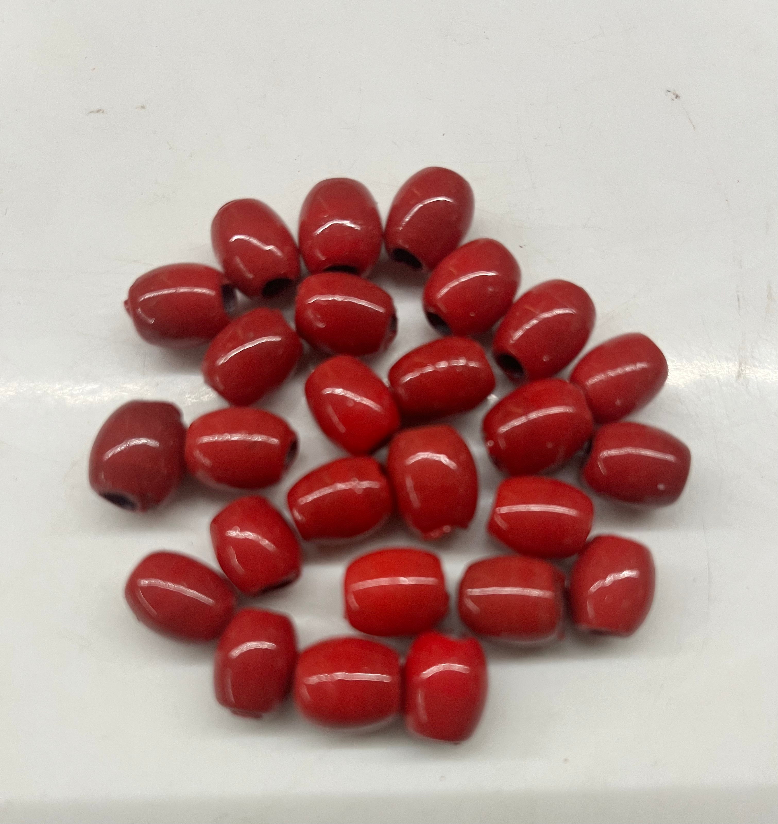 Drum Glass beads small Red 10mm -50g pack