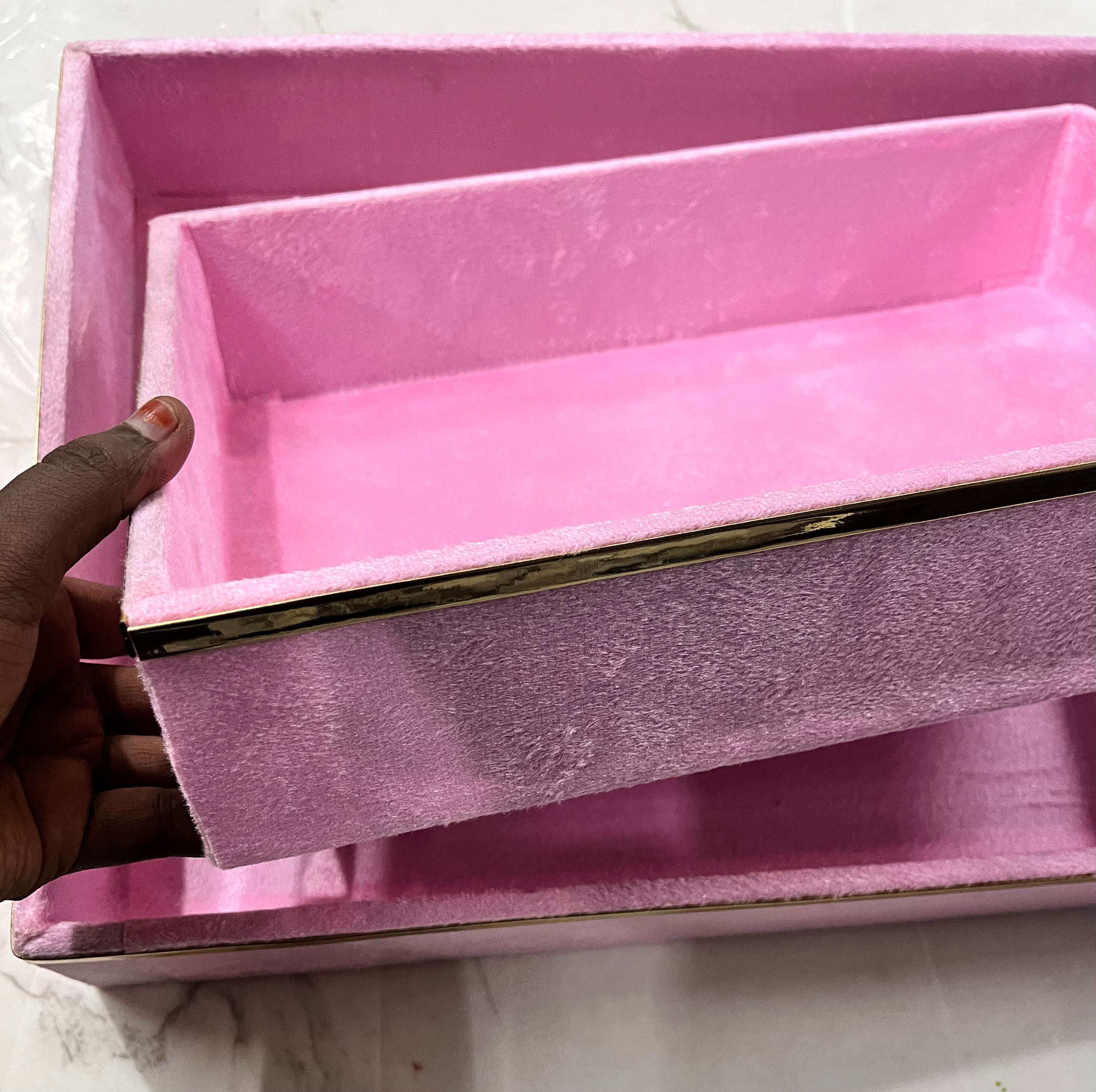 Luxury pink velvet rectangle tray 2pc set-12x16 &13x9 size 1pack