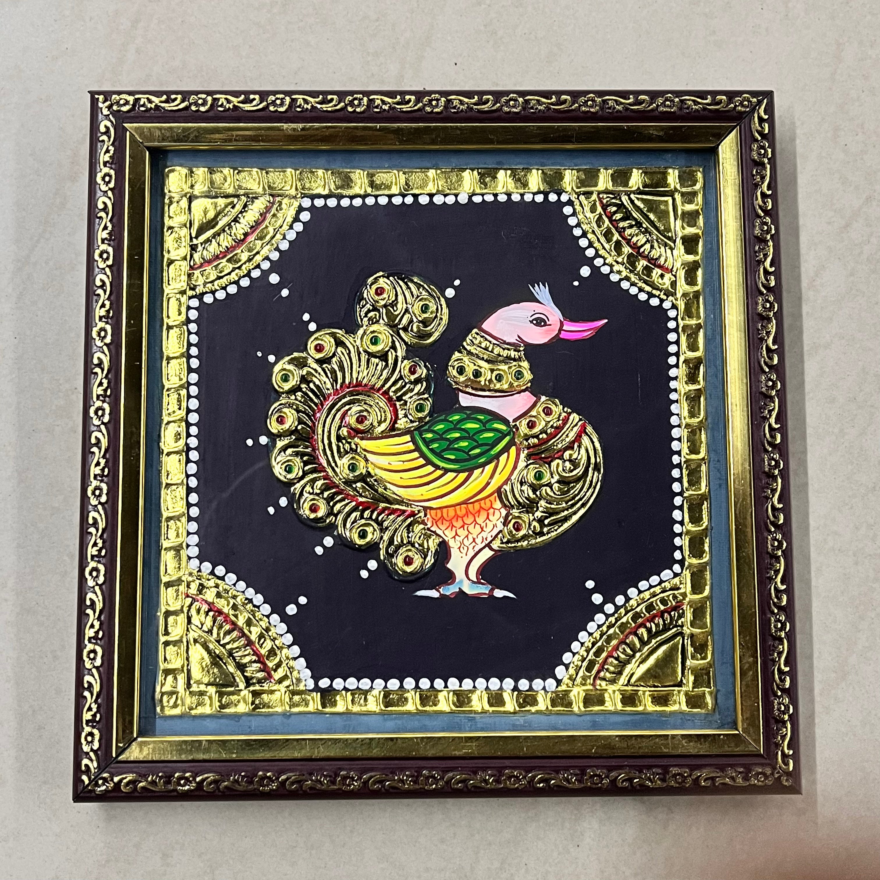 Annaparavai Tanjore painting 6x6 artificial grade 1foil life warranty with frame finished (15days delivery form payment date)-1pack