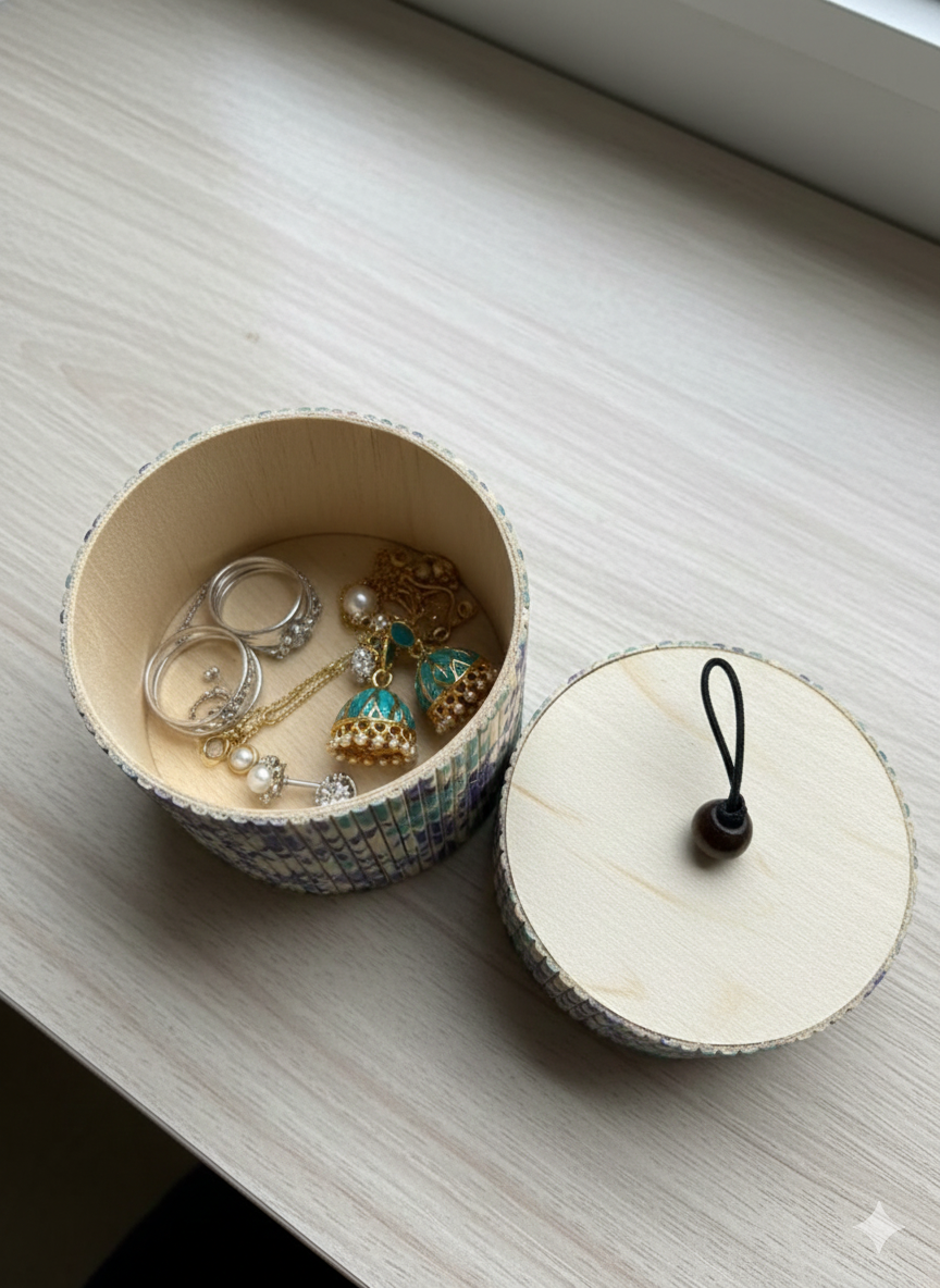 Bamboo jewelry box round drum -BXRD