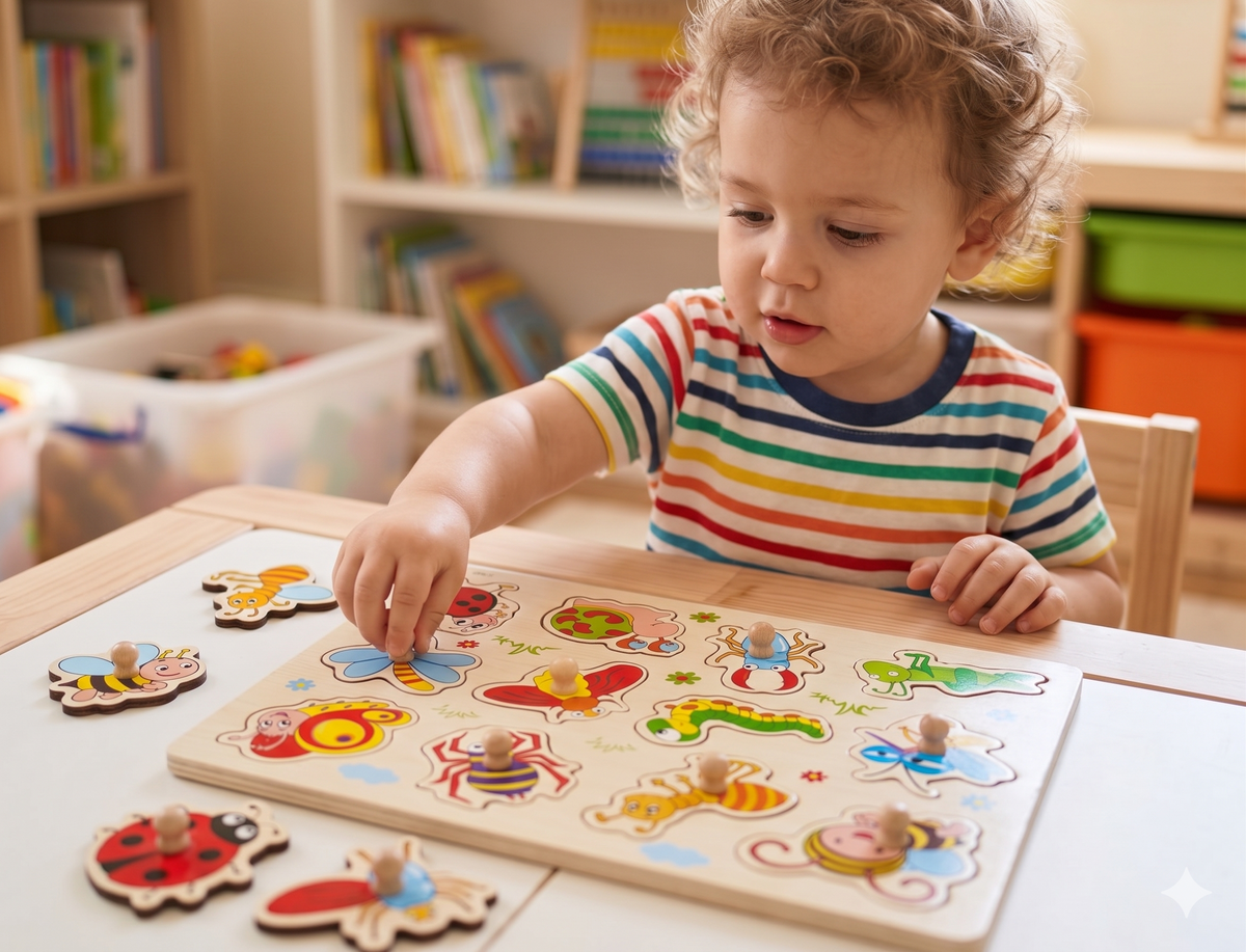Multicolor wooden pin puzzle – KnowHowArtCraft