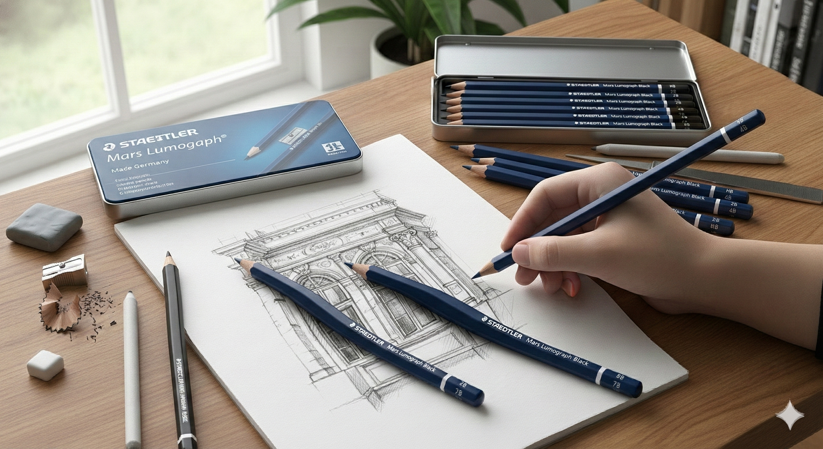 6 Assorted Staedtler Mars Mumograph drawings pencil set blue -8710