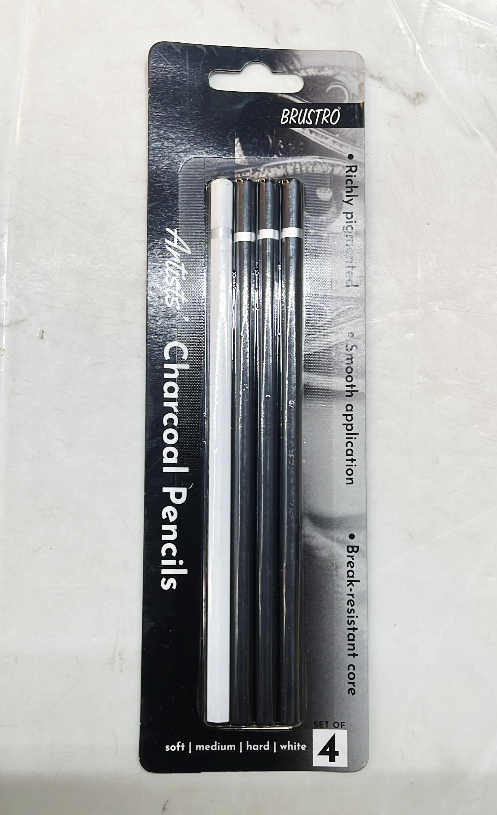 Brustro artist charcoal pencils (soft,medium,hard,white) set of 4pack/7709