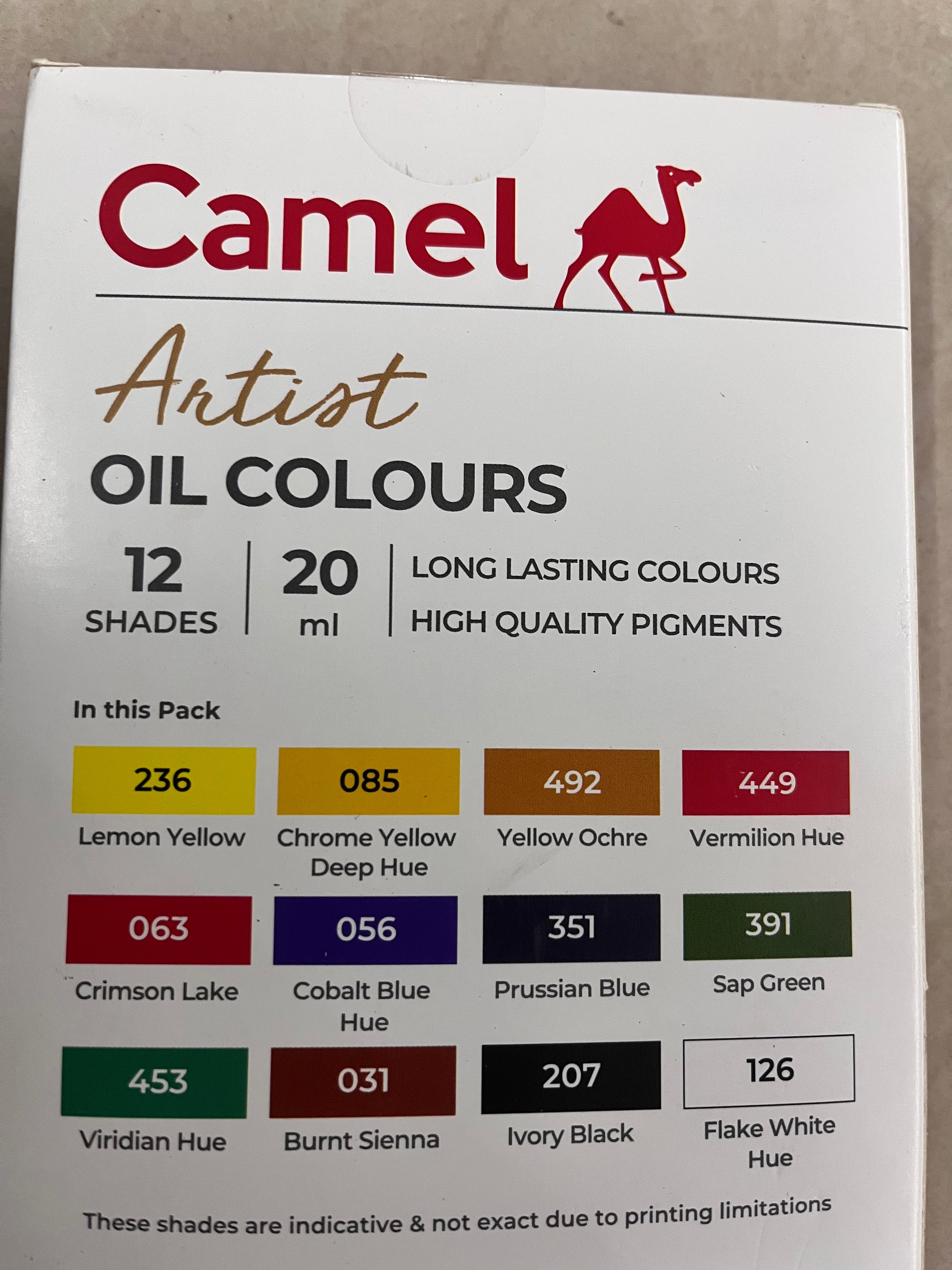Camel Artist Oil Colours 20ml-12shades in 1 box (free shipping only this product)