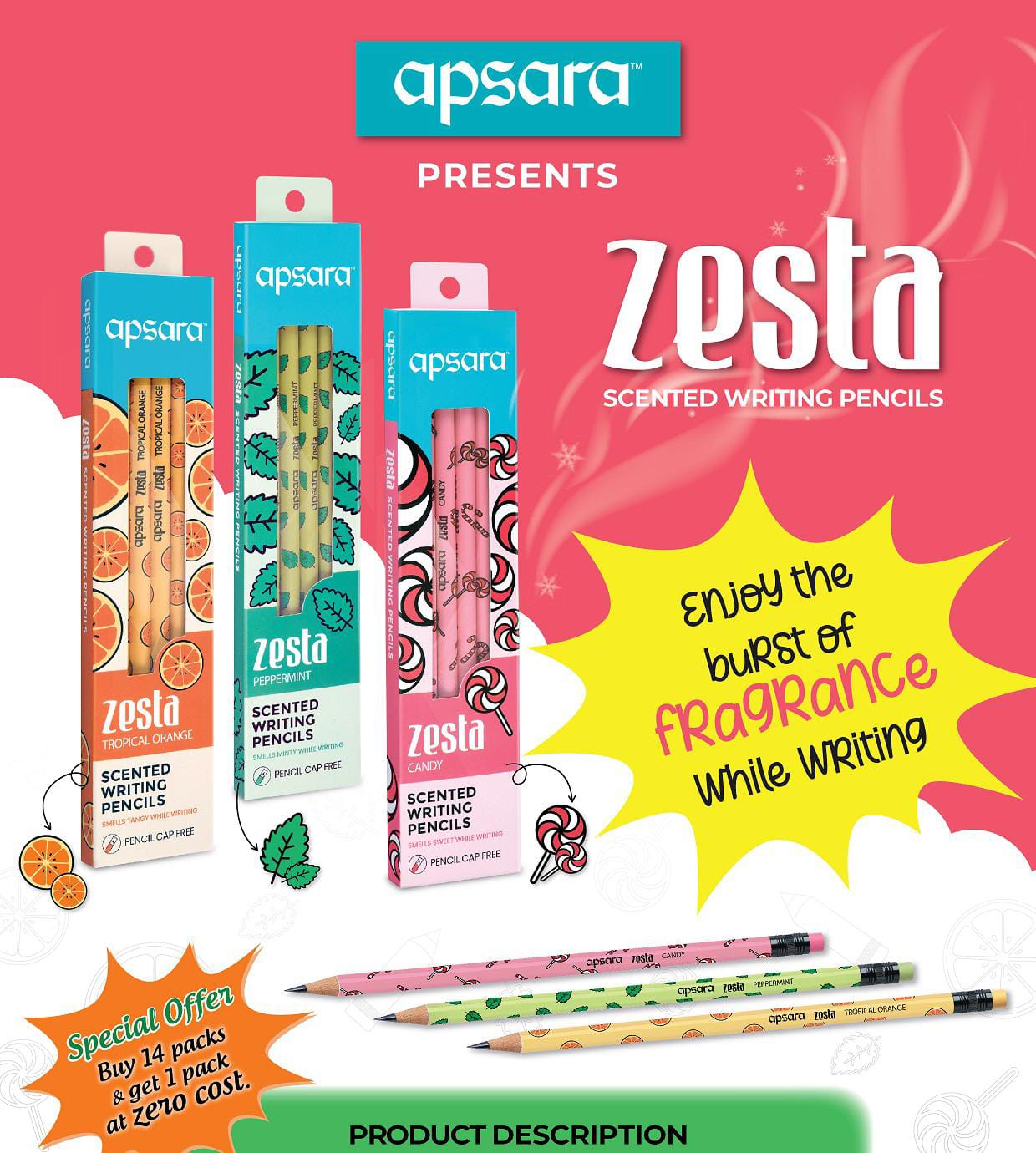 Zesta fragrance pencil -3 fragrance set of 18 pencils.