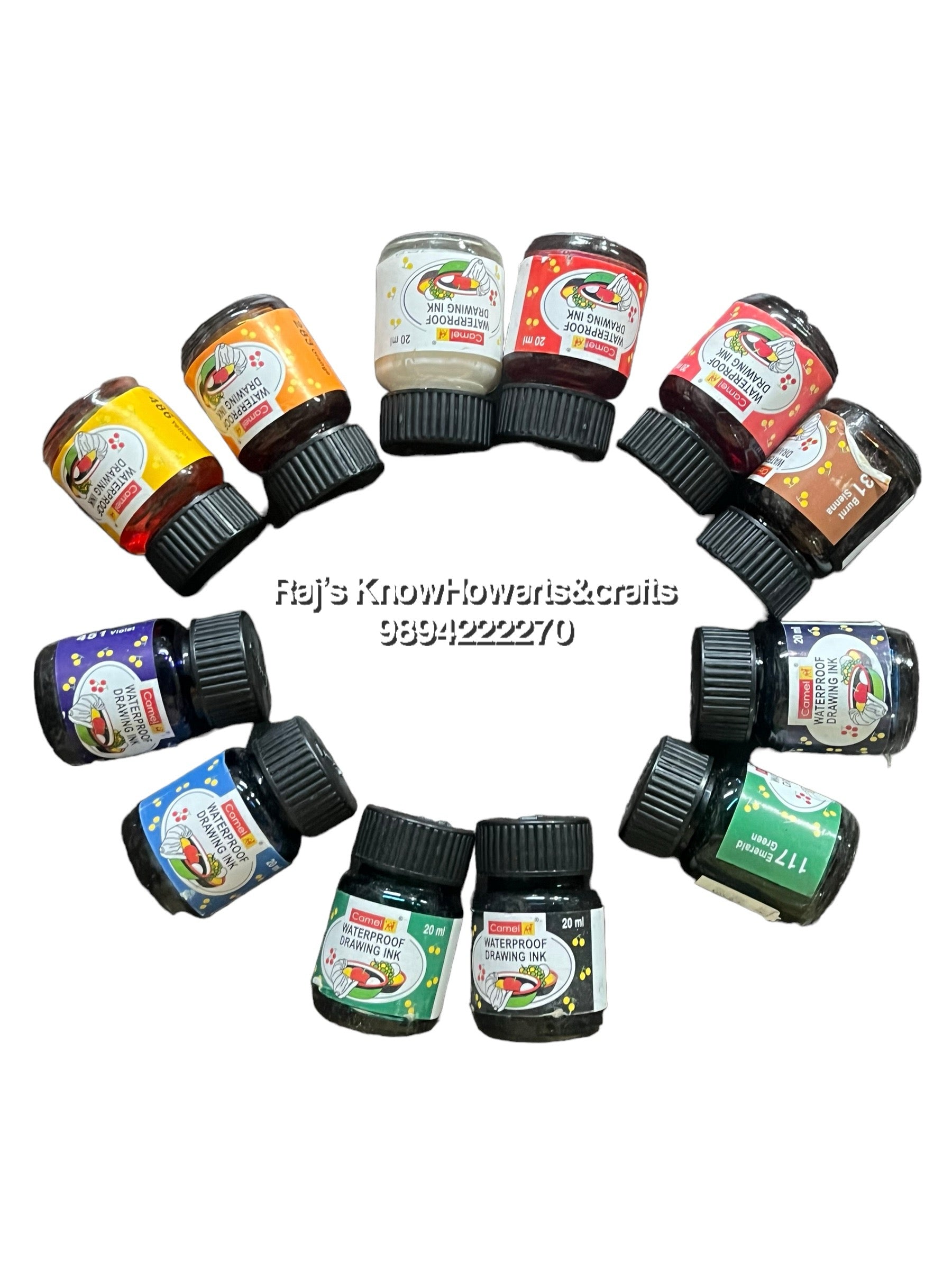 Artist coloured Drawing inks camel 12 shade 20ml set -dset ...