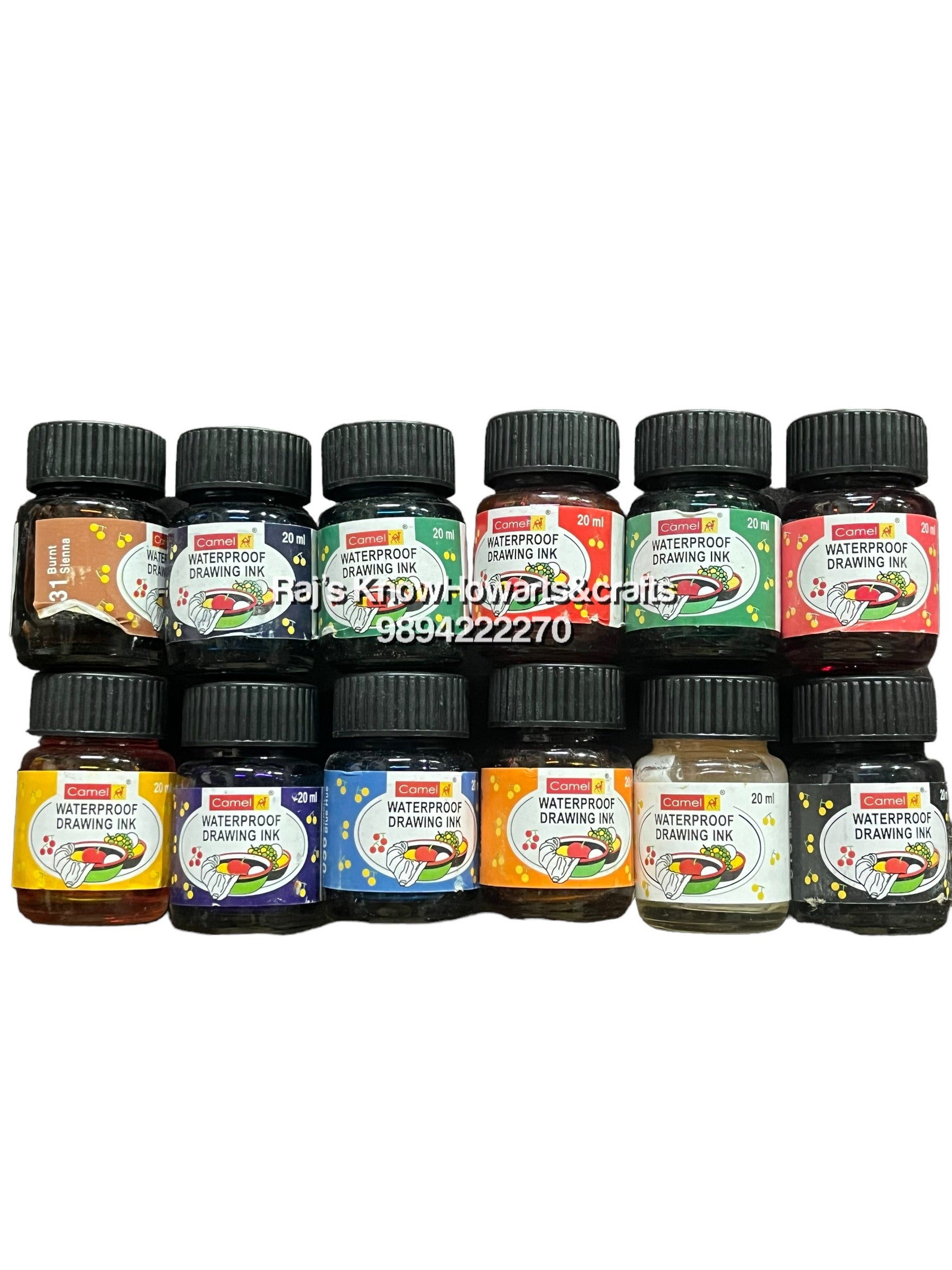 Artist coloured Drawing inks camel 12 shade 20ml