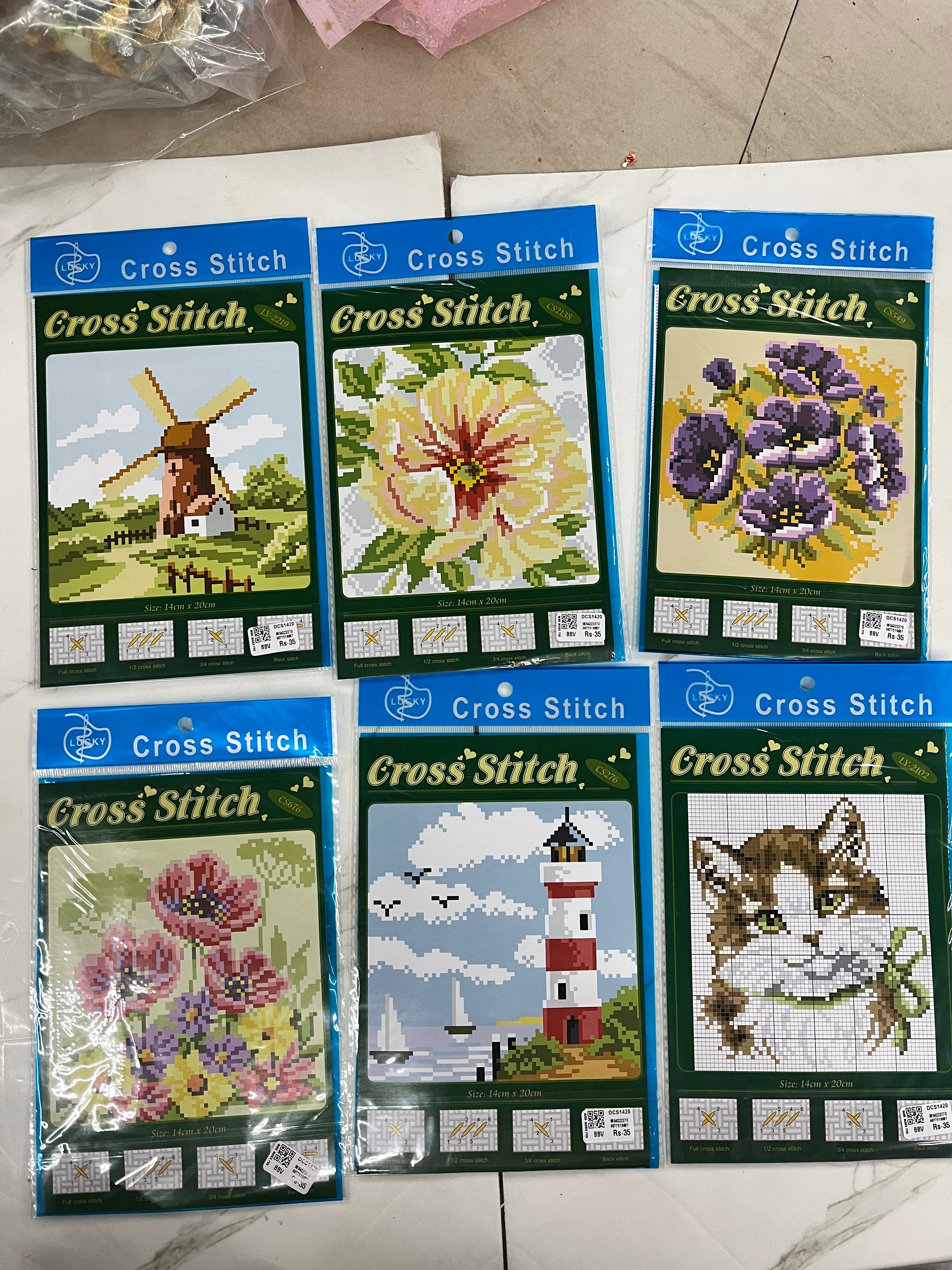 Lucky cross stitch assorted 3 kit with 10 embroidery threads pack