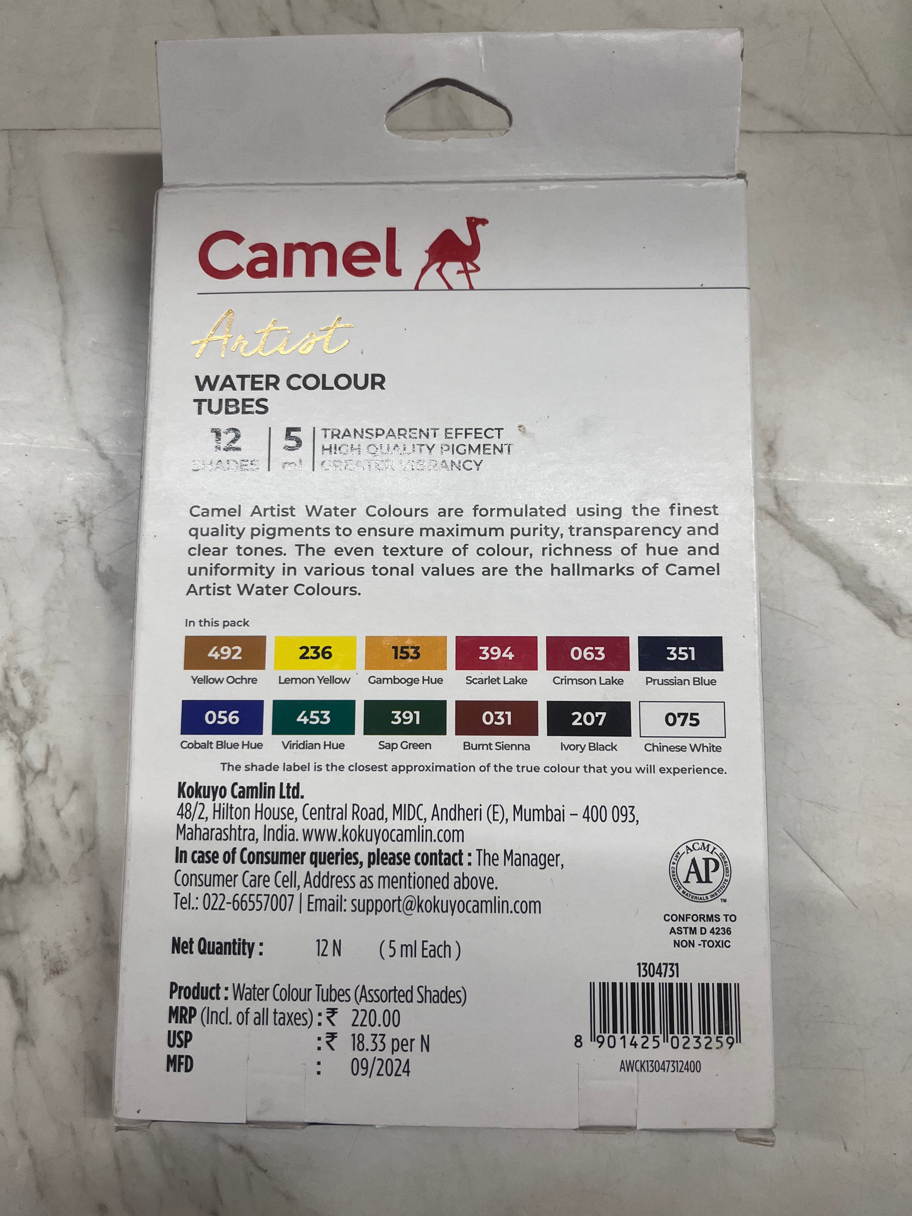 Camlin Artist water colour tubes  12  shades -3259