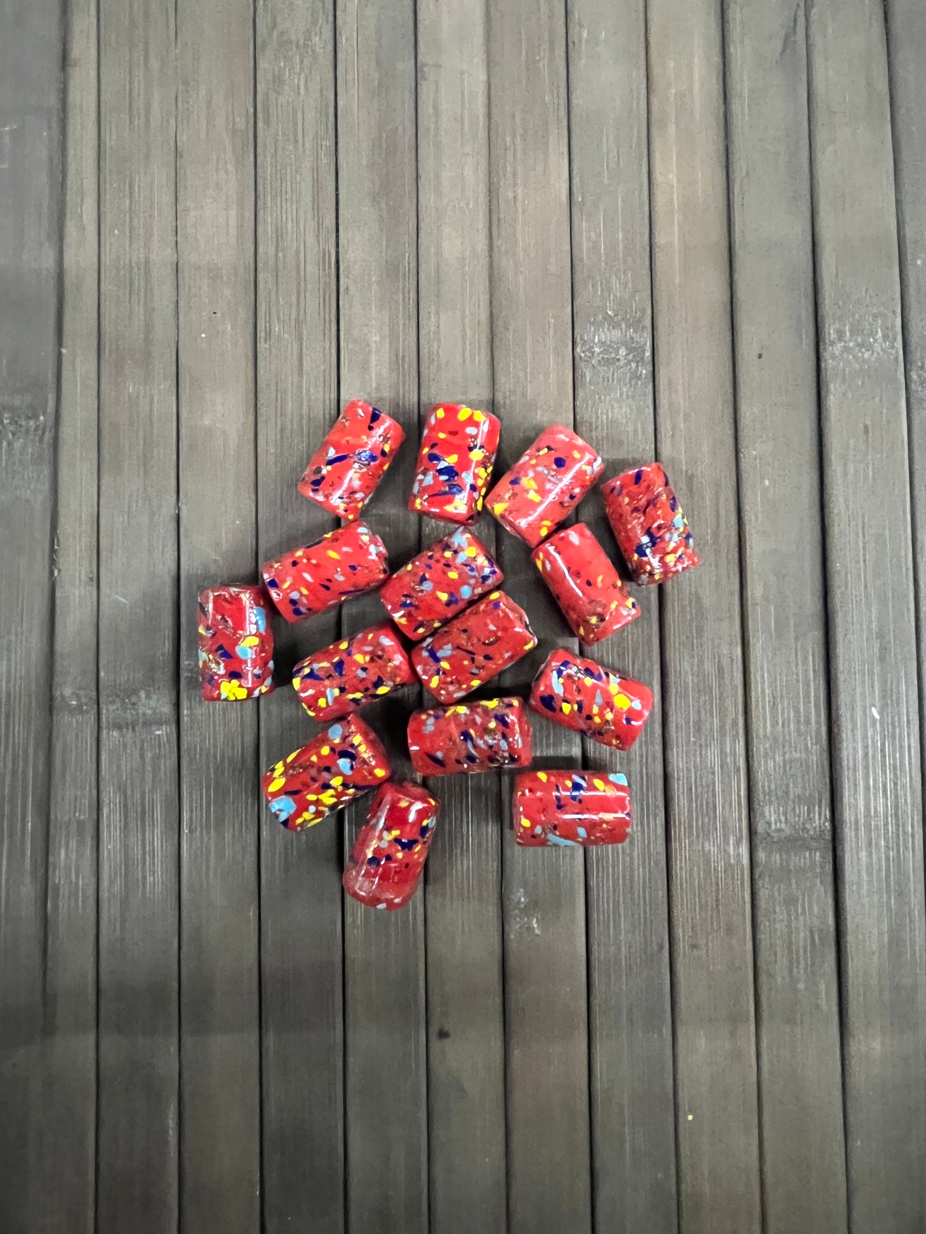 Drum Glass beads dotted Red -20mm 50g pack