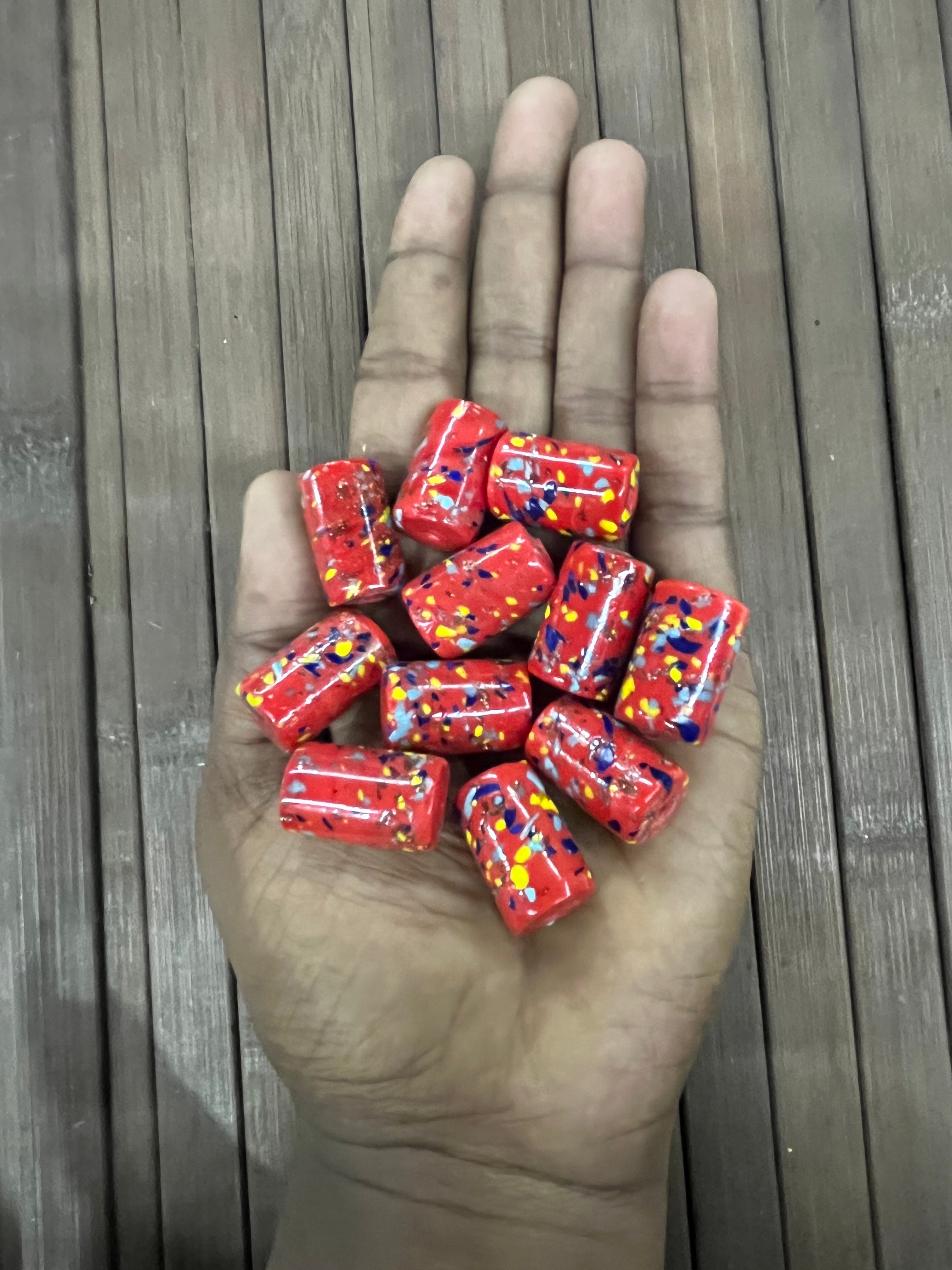 Drum Glass beads dotted Red -20mm 50g pack