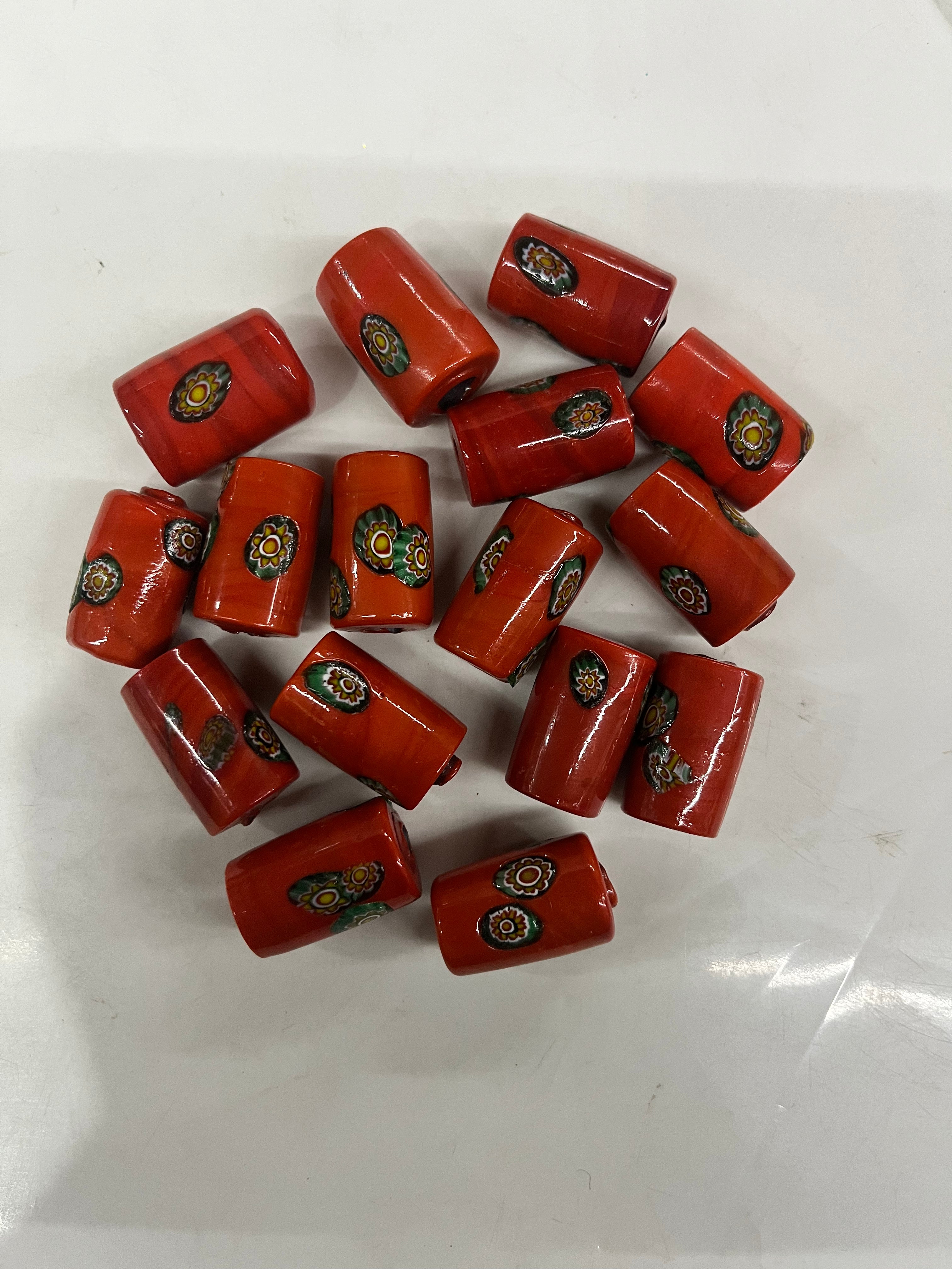 Drum Glass beads Red orange -20mm 50g pack