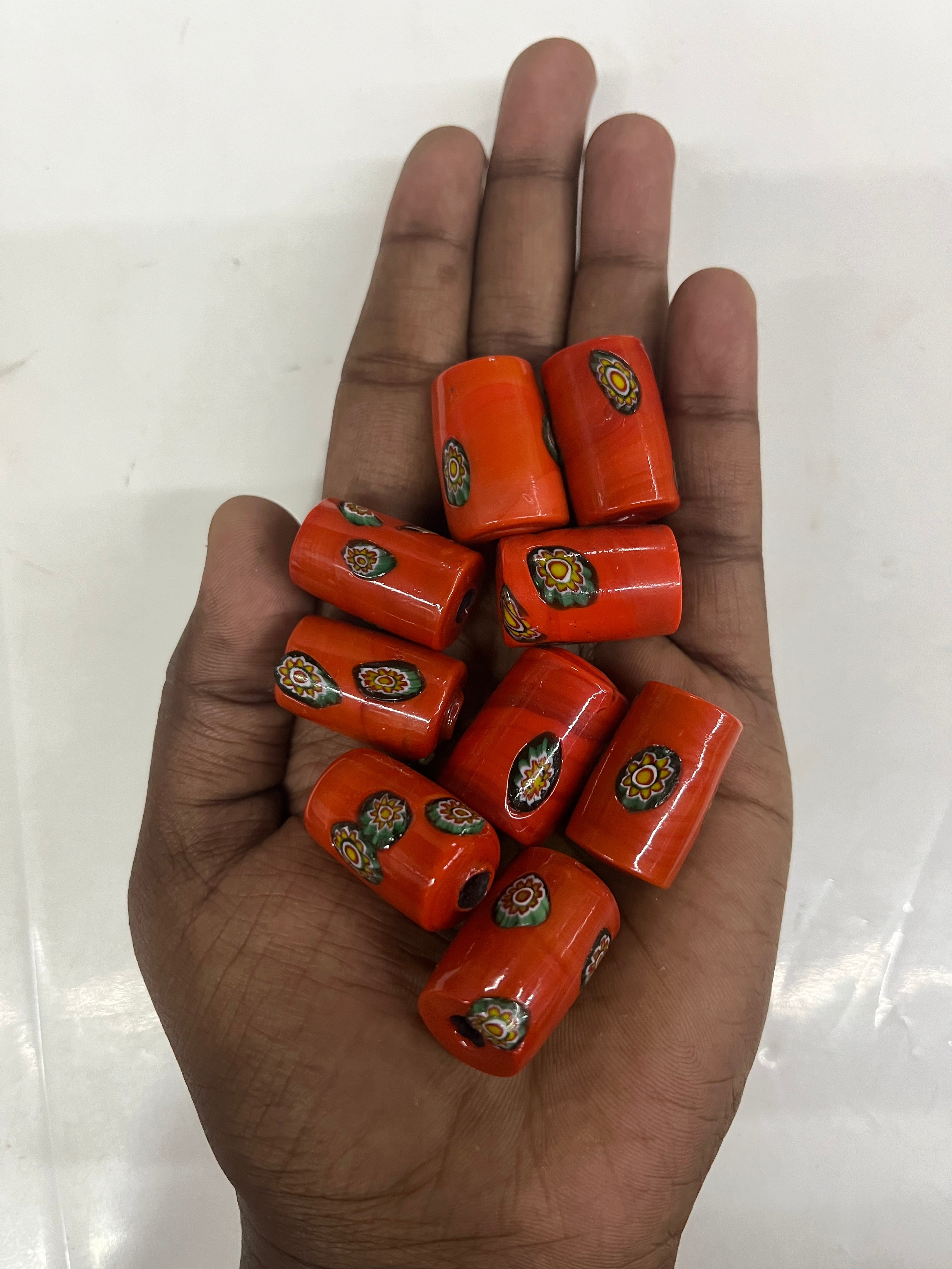 Drum Glass beads Red orange -20mm 50g pack