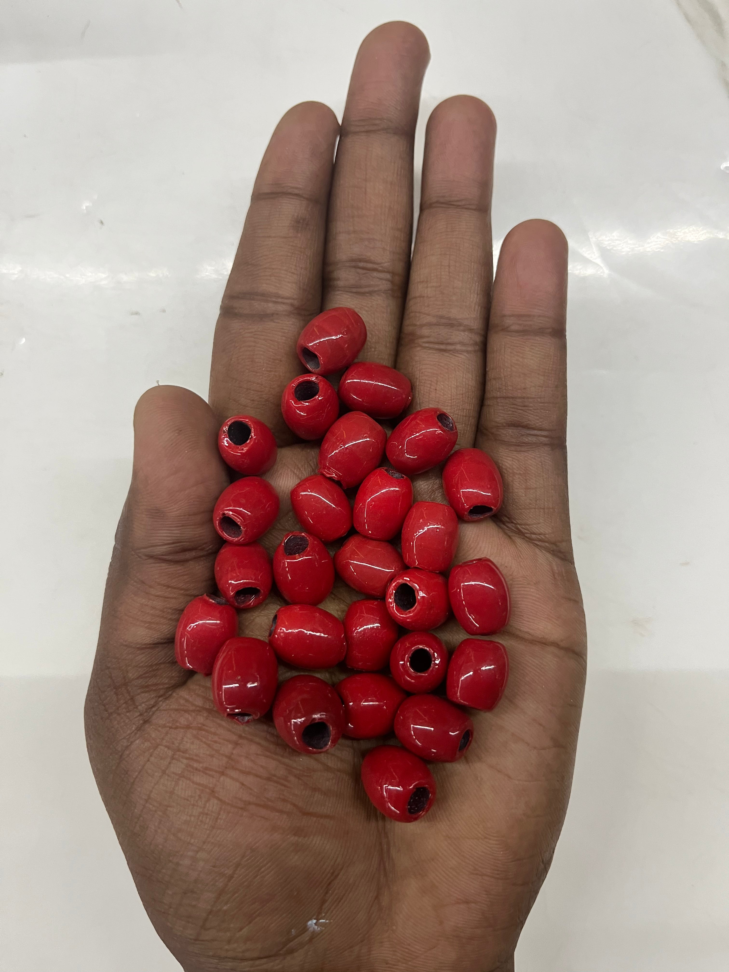 Drum Glass beads small Red 10mm -50g pack